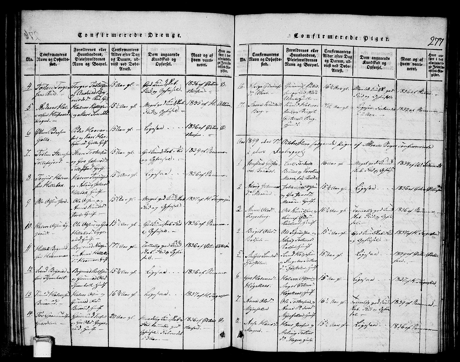 Tinn kirkebøker, SAKO/A-308/G/Gb/L0001: Parish register (copy) no. II 1 /2, 1837-1850, p. 277