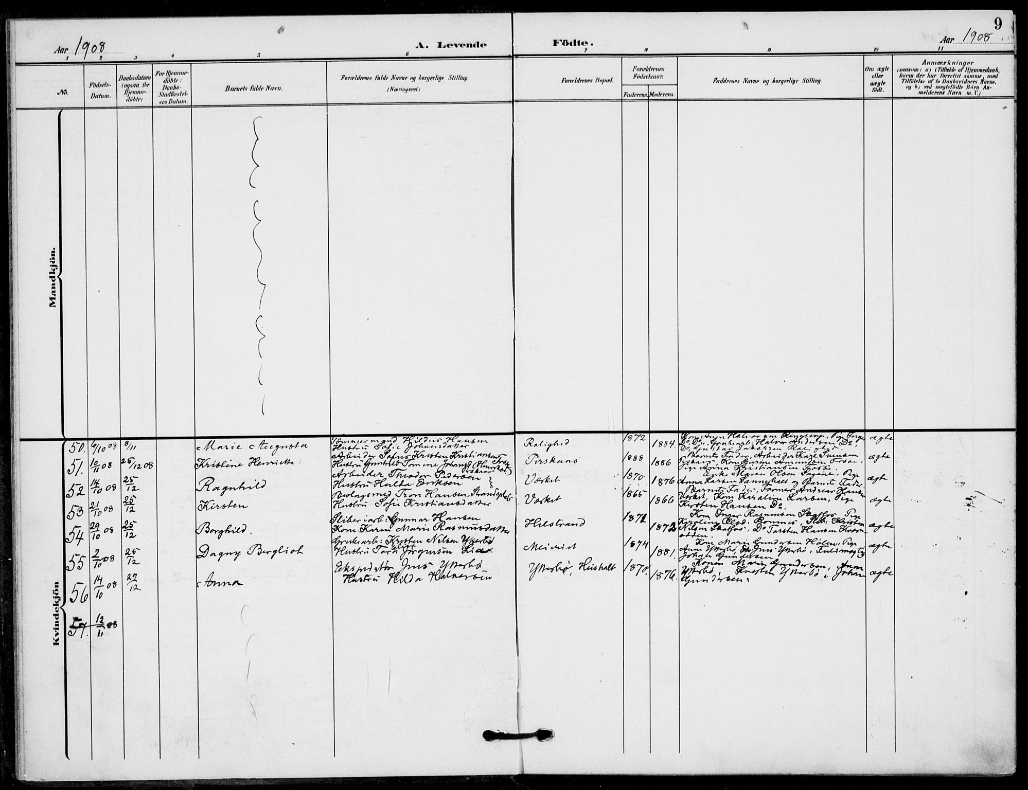 Holla kirkebøker, SAKO/A-272/F/Fa/L0012: Parish register (official) no. 12, 1907-1923, p. 9