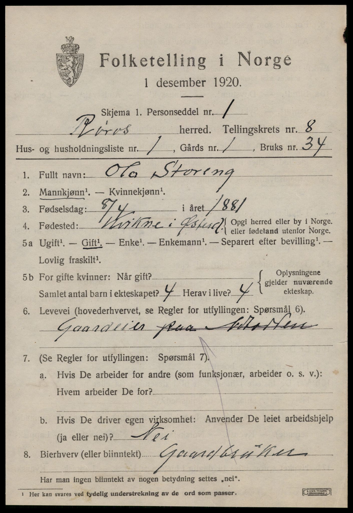 SAT, 1920 census for Røros, 1920, p. 7356