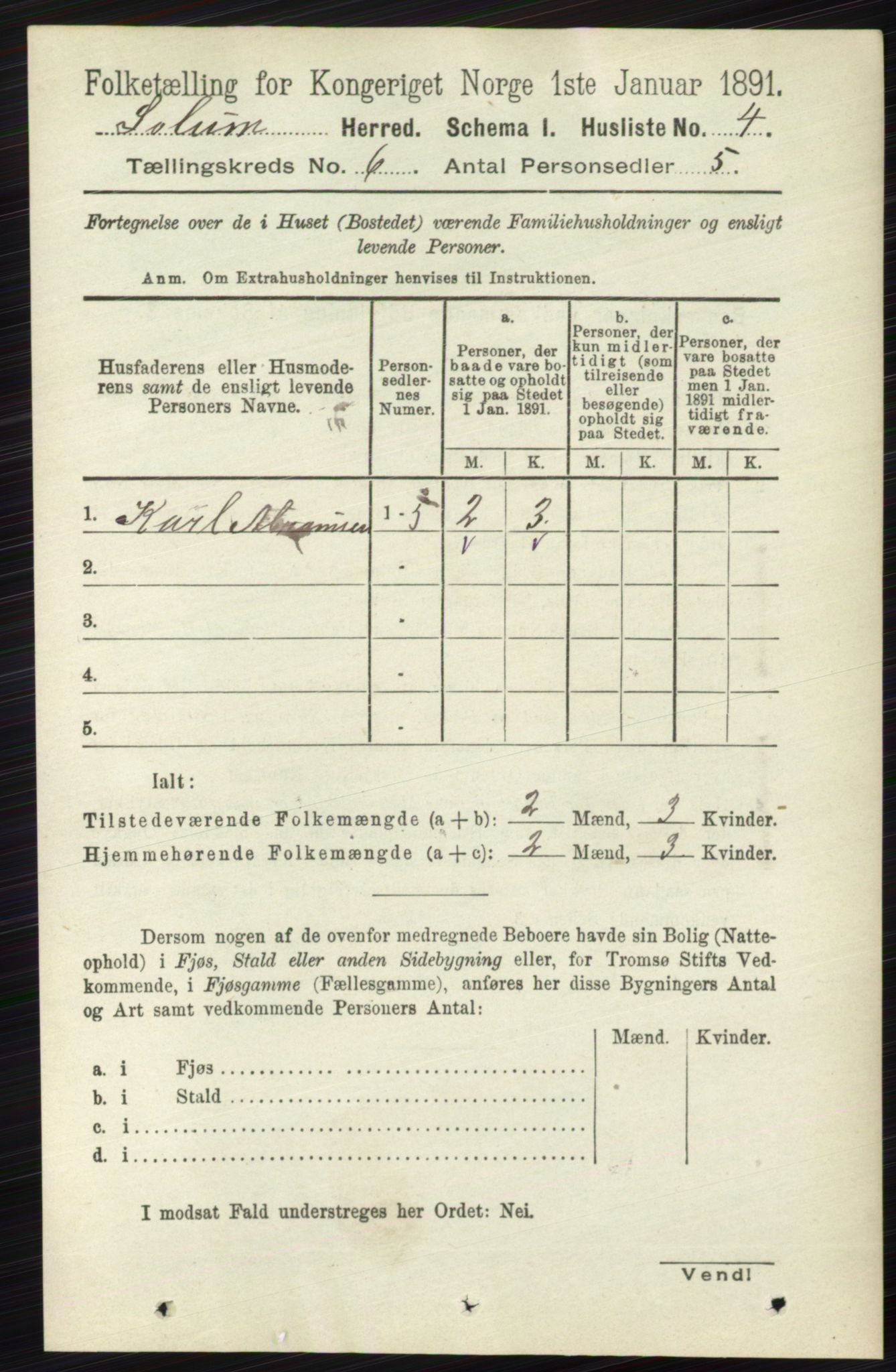 RA, 1891 census for 0818 Solum, 1891, p. 1069