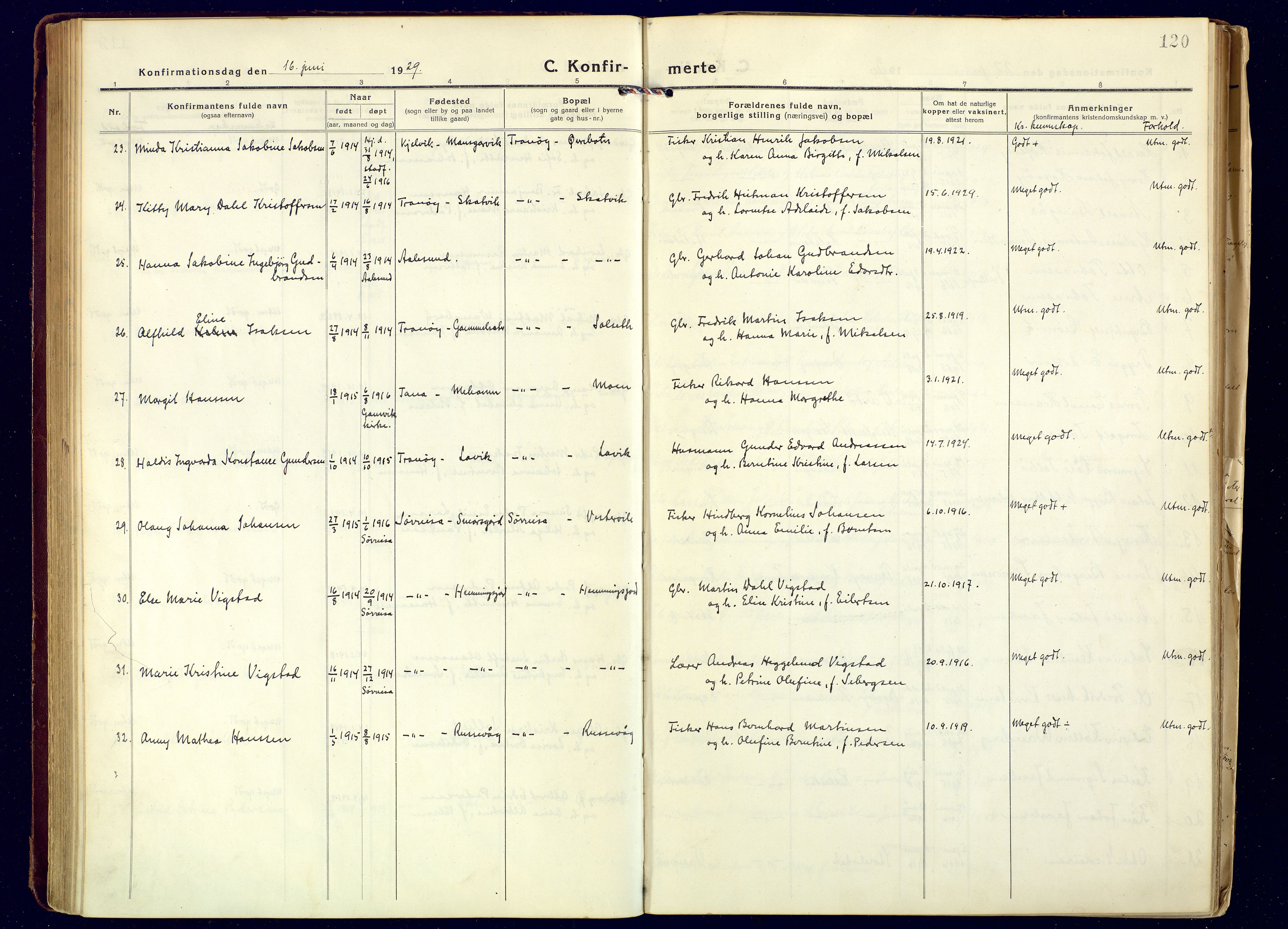 Tranøy sokneprestkontor, AV/SATØ-S-1313/I/Ia/Iaa/L0016kirke: Parish register (official) no. 16, 1919-1932, p. 120