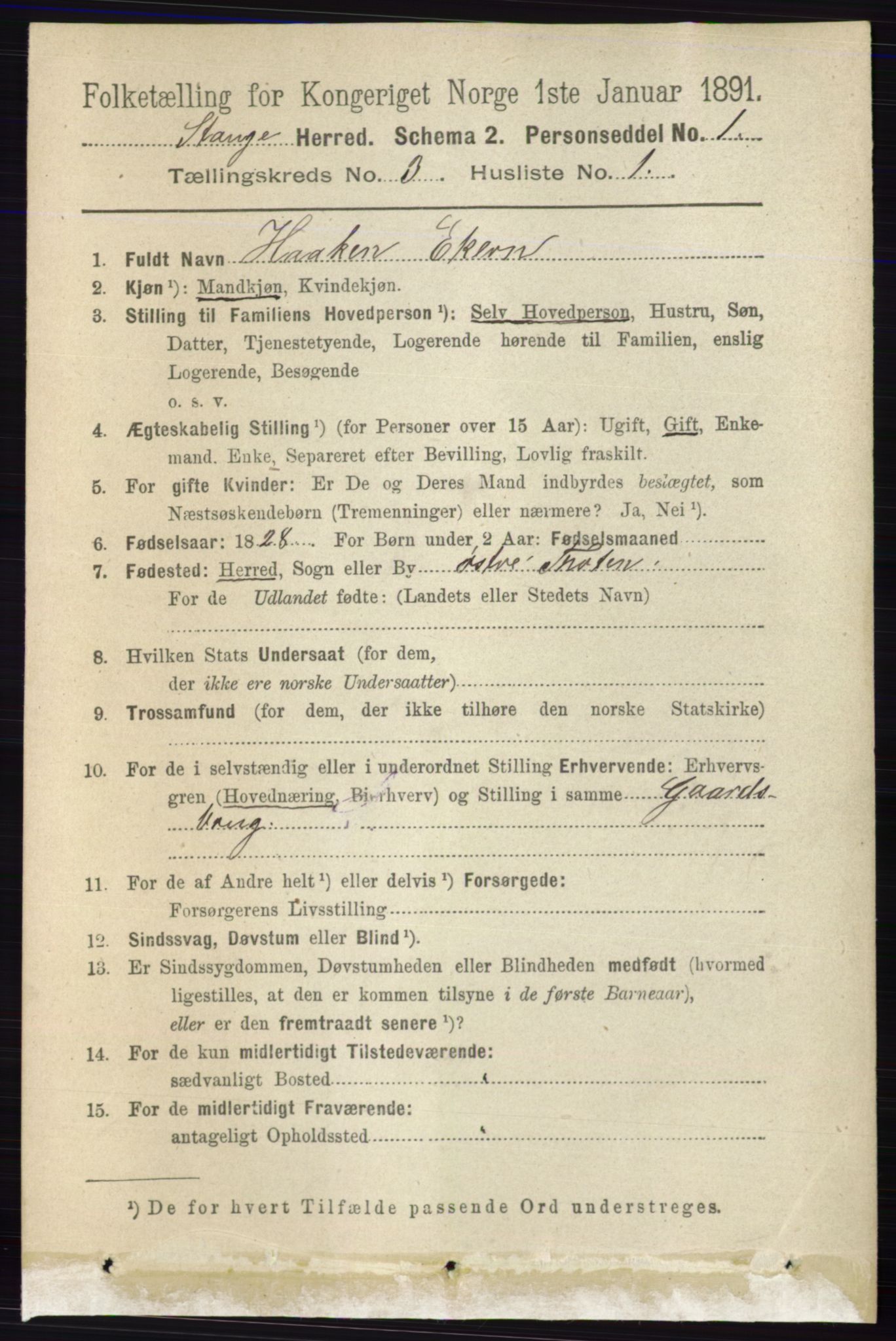 RA, 1891 census for 0417 Stange, 1891, p. 1636