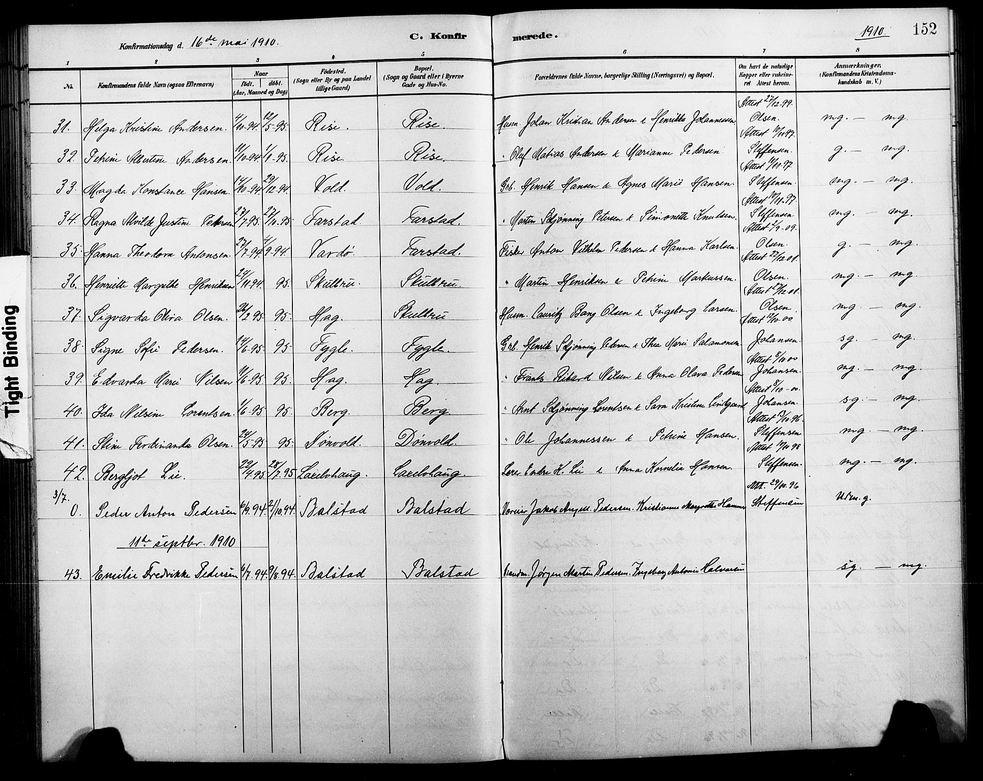 Ministerialprotokoller, klokkerbøker og fødselsregistre - Nordland, AV/SAT-A-1459/881/L1168: Parish register (copy) no. 881C05, 1900-1911, p. 152