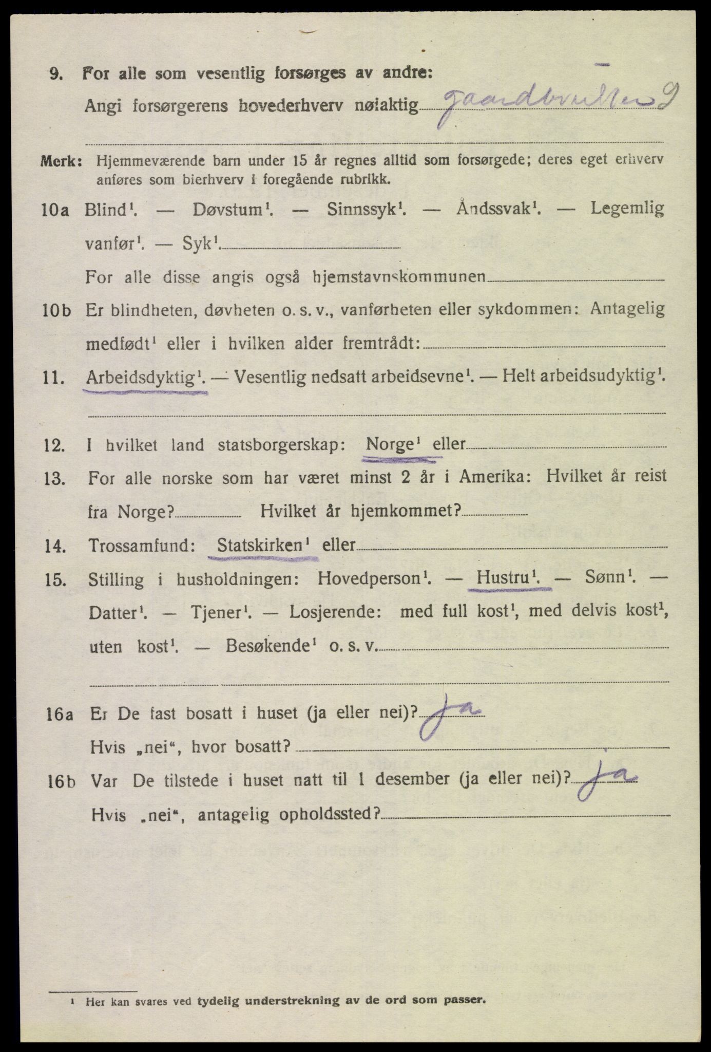 SAK, 1920 census for Fjotland, 1920, p. 1621