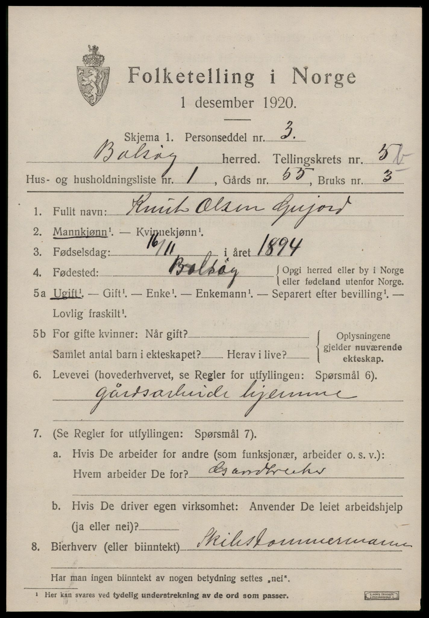 SAT, 1920 census for Bolsøy, 1920, p. 7549