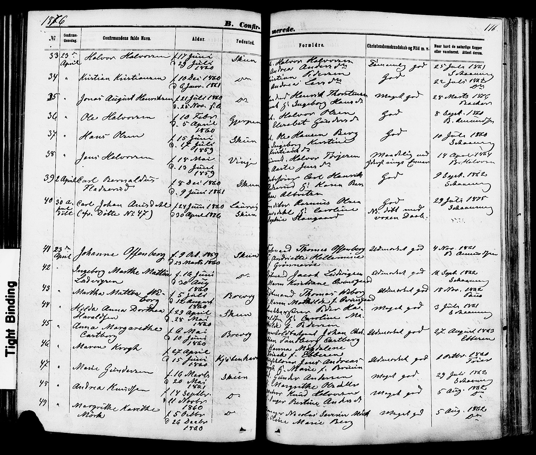 Skien kirkebøker, AV/SAKO-A-302/F/Fa/L0008: Parish register (official) no. 8, 1866-1877, p. 176