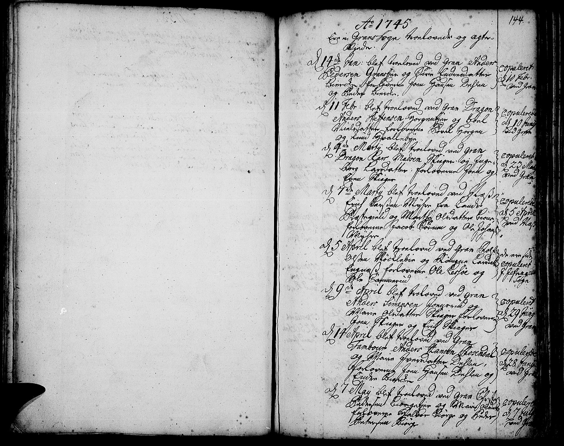 Gran prestekontor, SAH/PREST-112/H/Ha/Haa/L0003: Parish register (official) no. 3, 1745-1758, p. 144