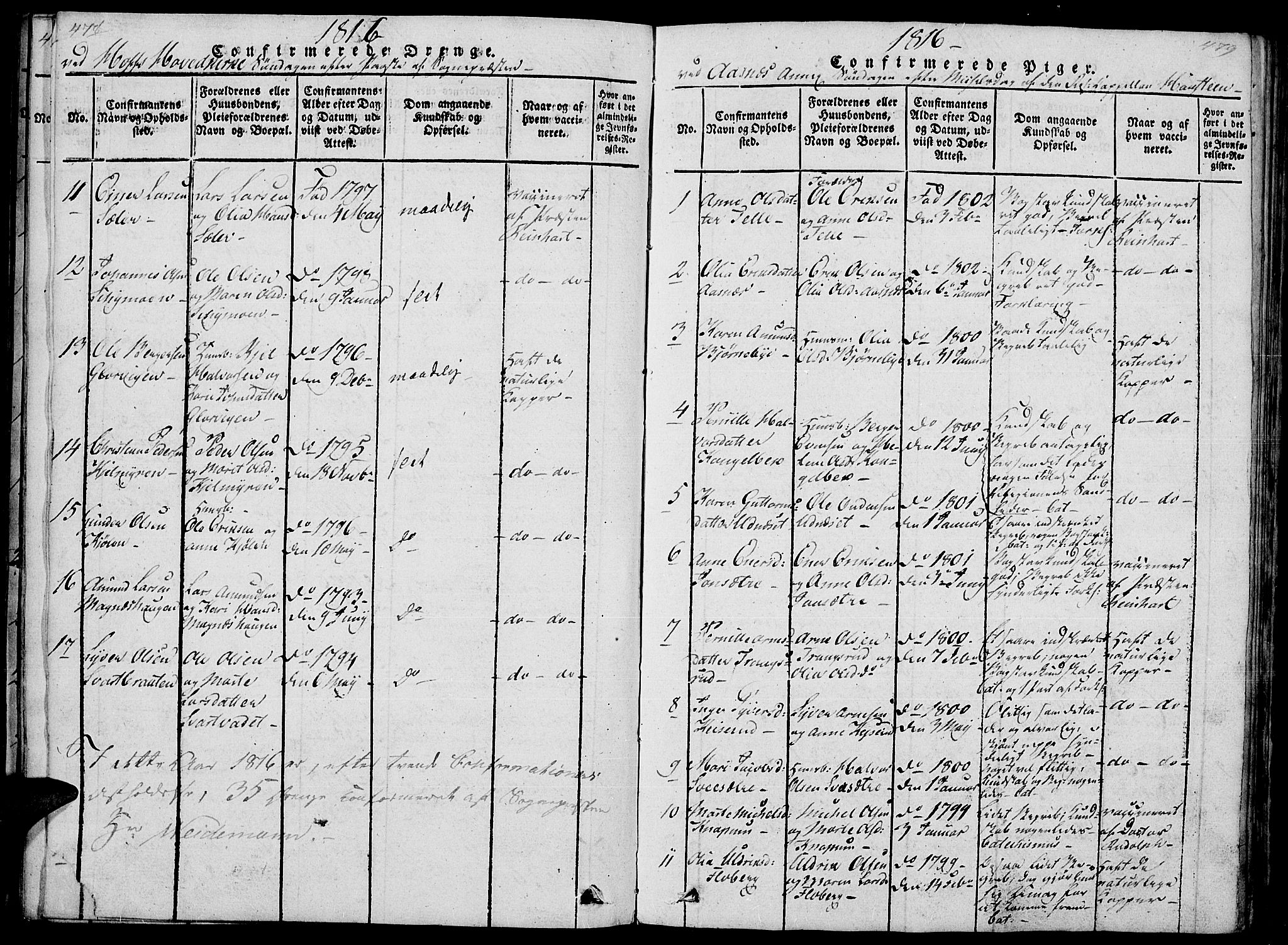 Hof prestekontor, AV/SAH-PREST-038/H/Ha/Haa/L0005: Parish register (official) no. 5, 1816-1822, p. 478-479