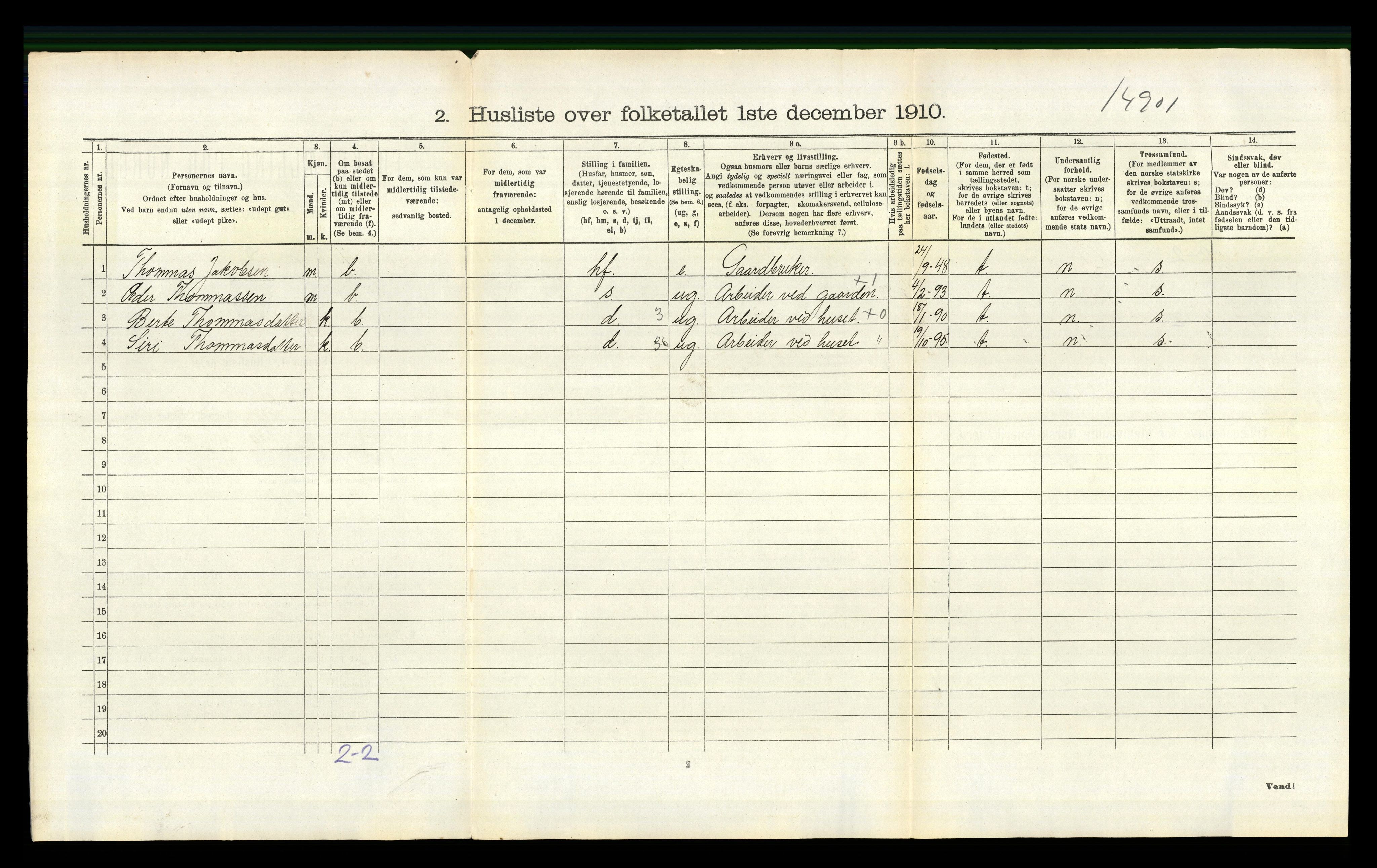 RA, 1910 census for Evje, 1910, p. 157