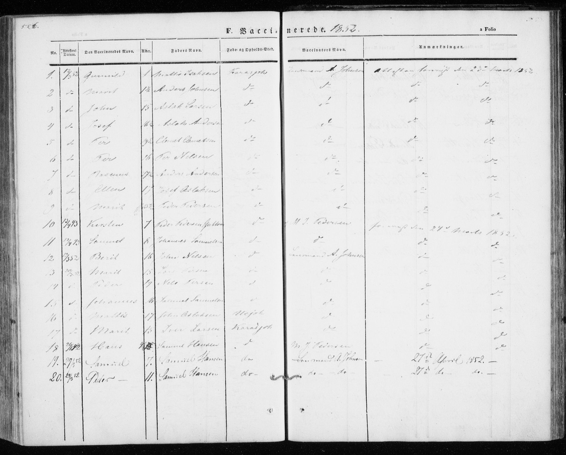 Kistrand/Porsanger sokneprestembete, SATØ/S-1351/H/Ha/L0012.kirke: Parish register (official) no. 12, 1843-1871, p. 526-527