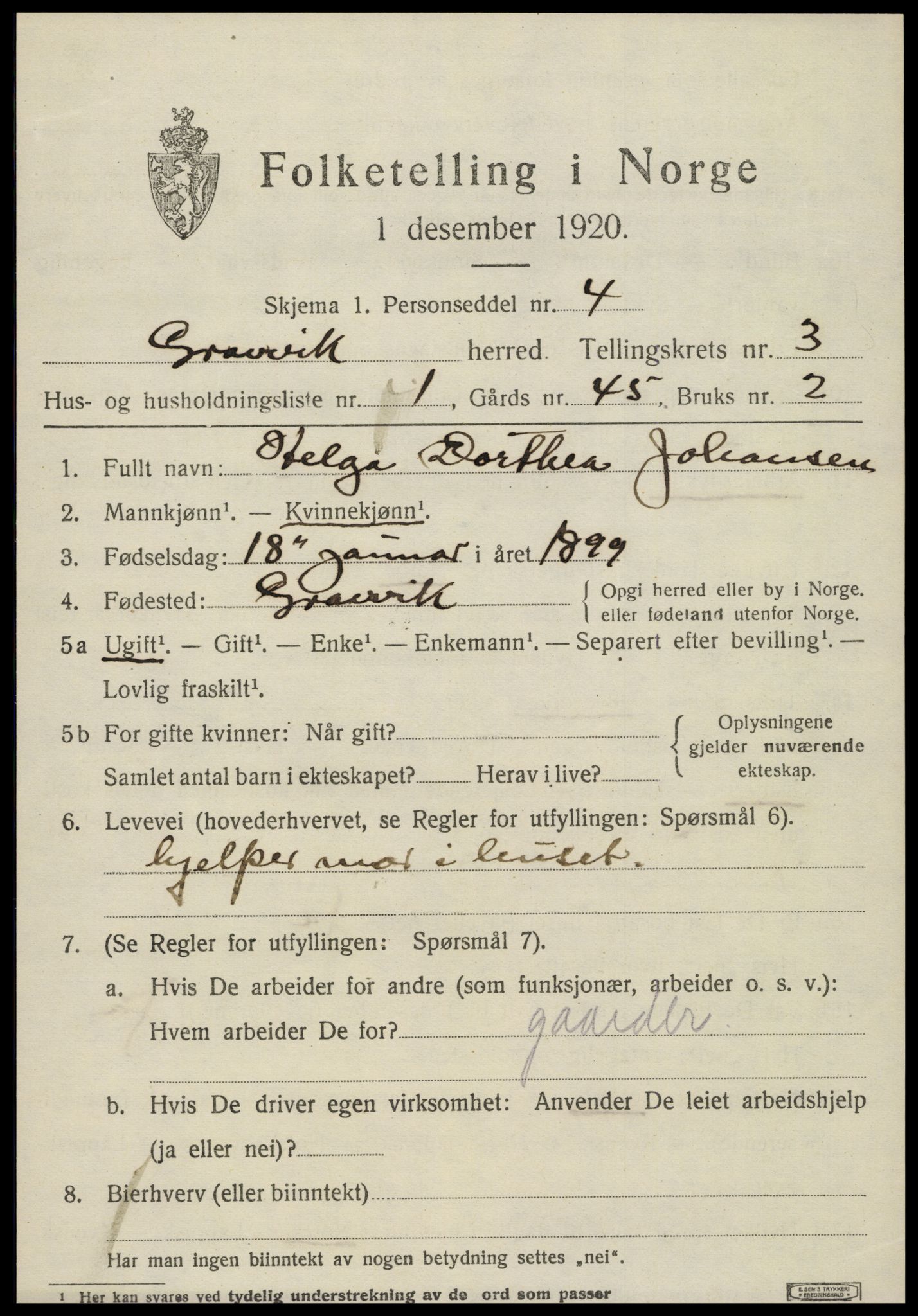 SAT, 1920 census for Gravvik, 1920, p. 1604