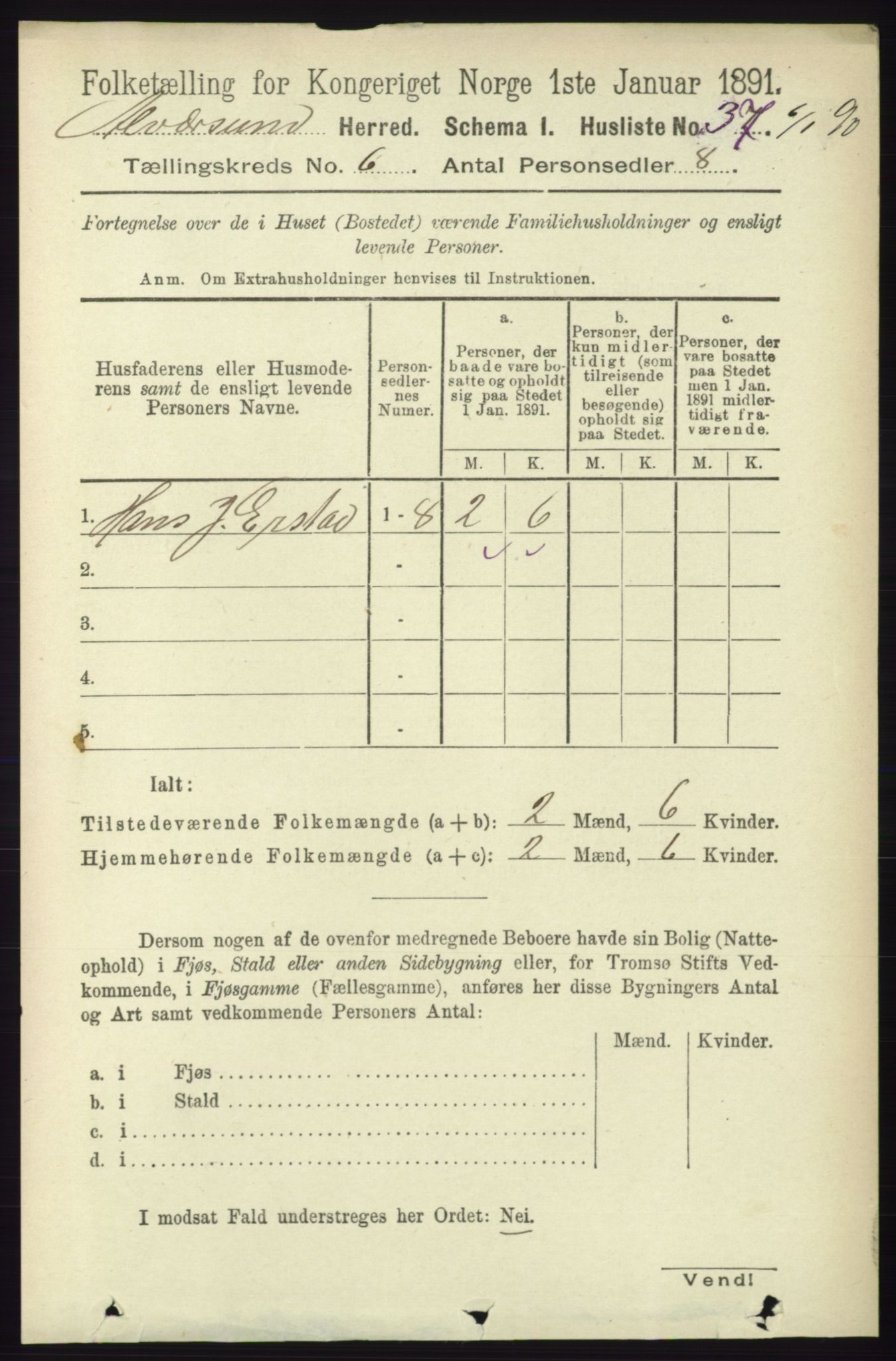 RA, 1891 census for 1257 Alversund, 1891, p. 2045