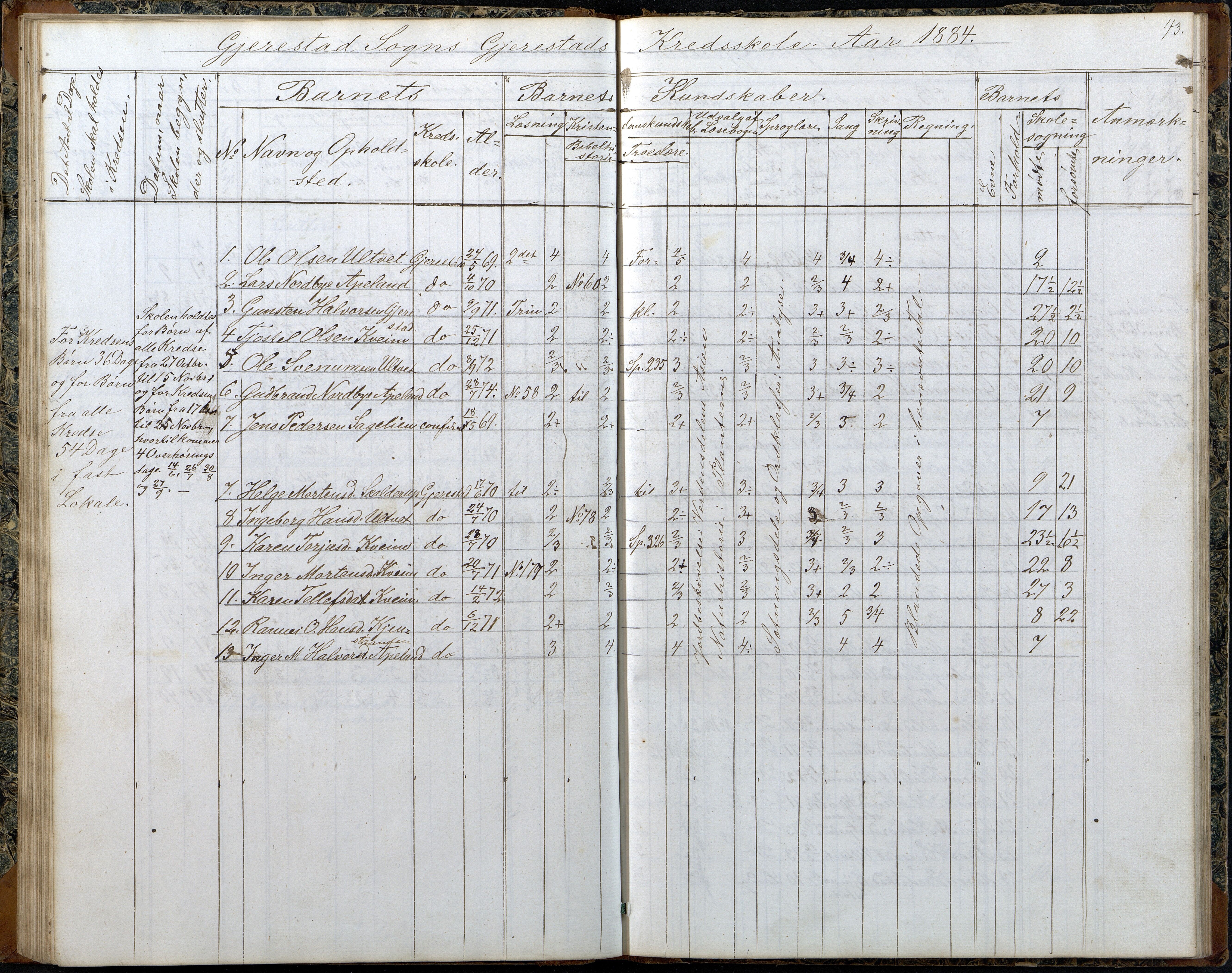 Gjerstad Kommune, Gjerstad Skole, AAKS/KA0911-550a/F02/L0006: Skoleprotokoll, 1863-1891, p. 43