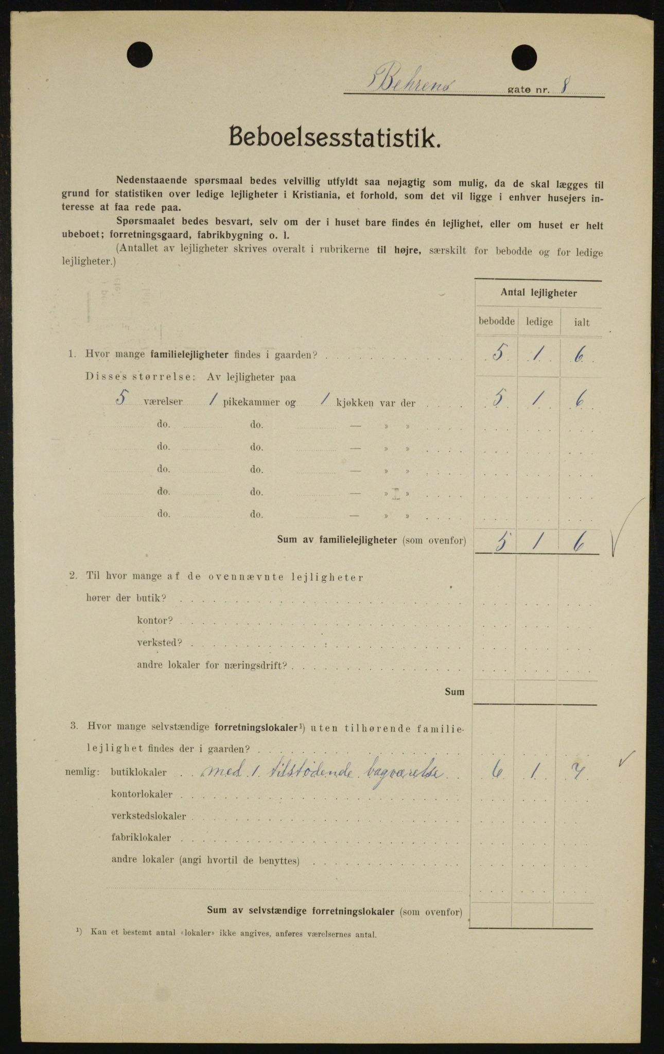 OBA, Municipal Census 1909 for Kristiania, 1909, p. 3216