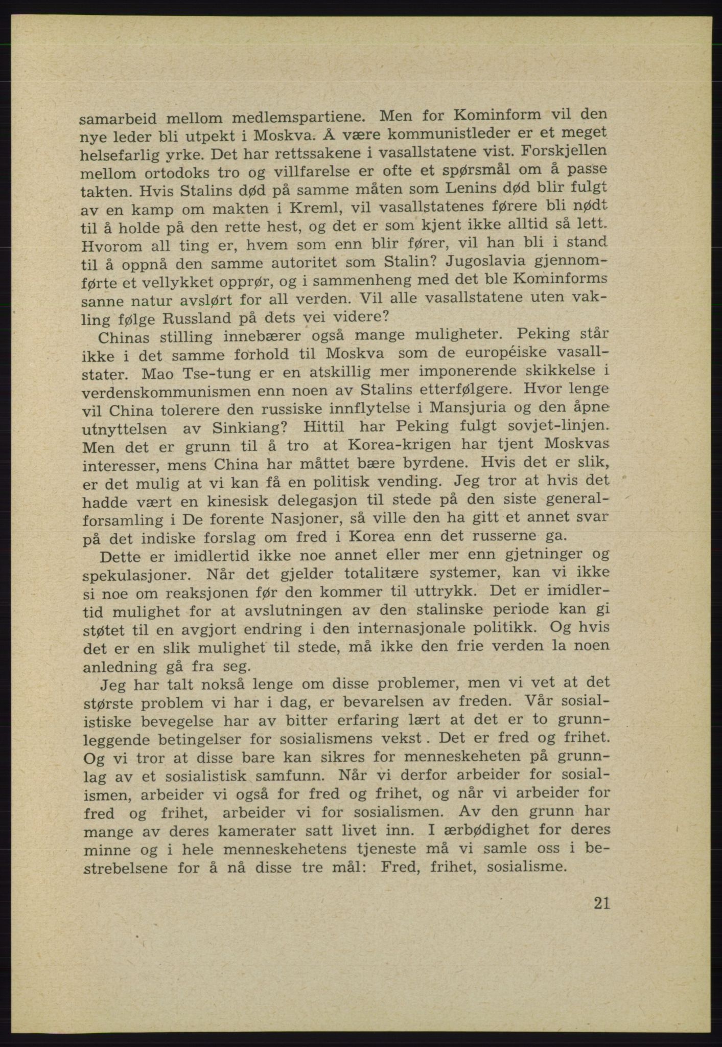 Det norske Arbeiderparti - publikasjoner, AAB/-/-/-: Protokoll over forhandlingene på det 34. ordinære landsmøte 22.-25. mars 1953 i Oslo, 1953, p. 21