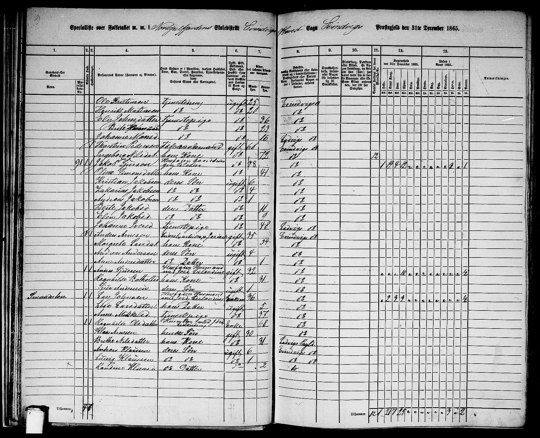 RA, 1865 census for Eivindvik, 1865, p. 36