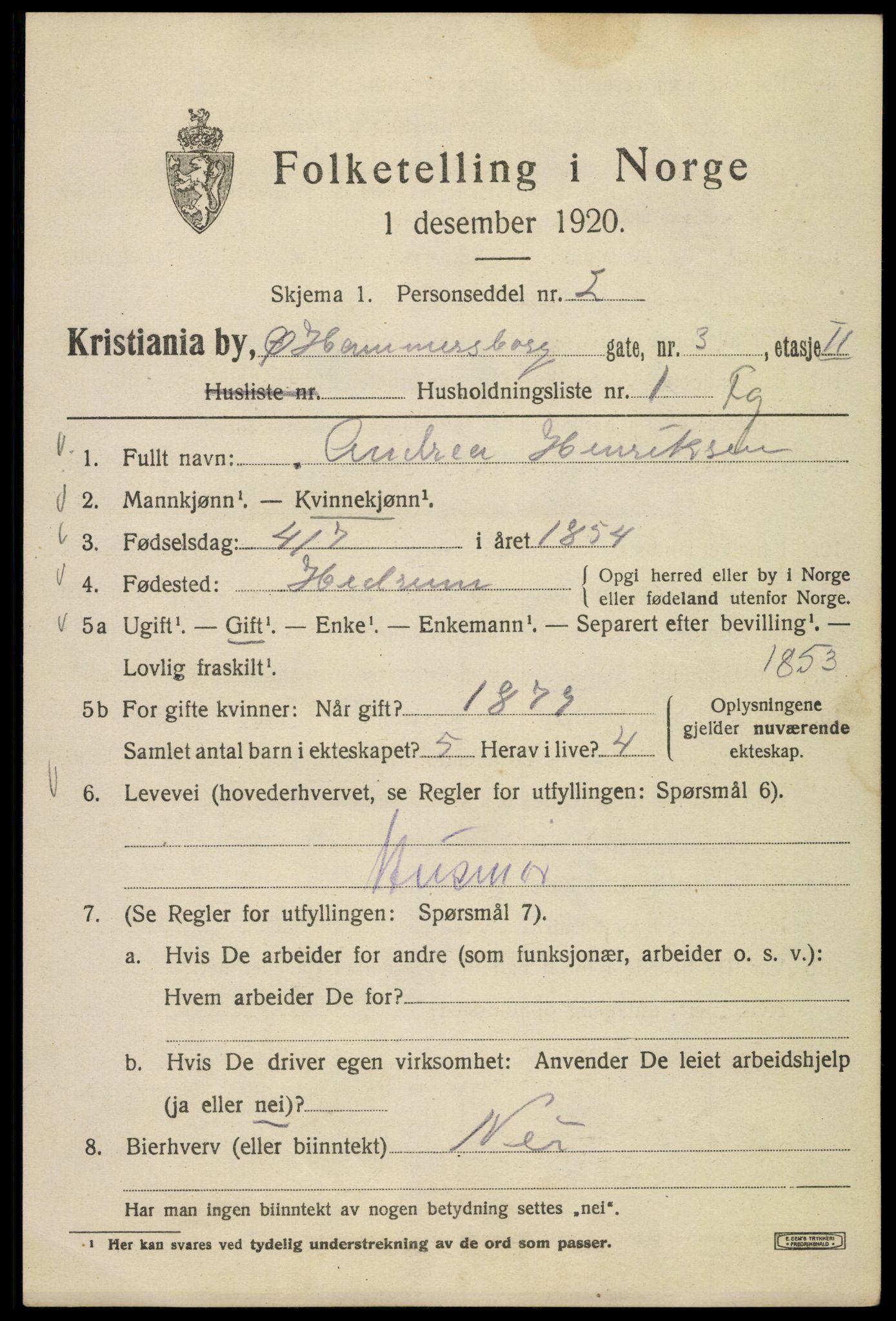 SAO, 1920 census for Kristiania, 1920, p. 657919