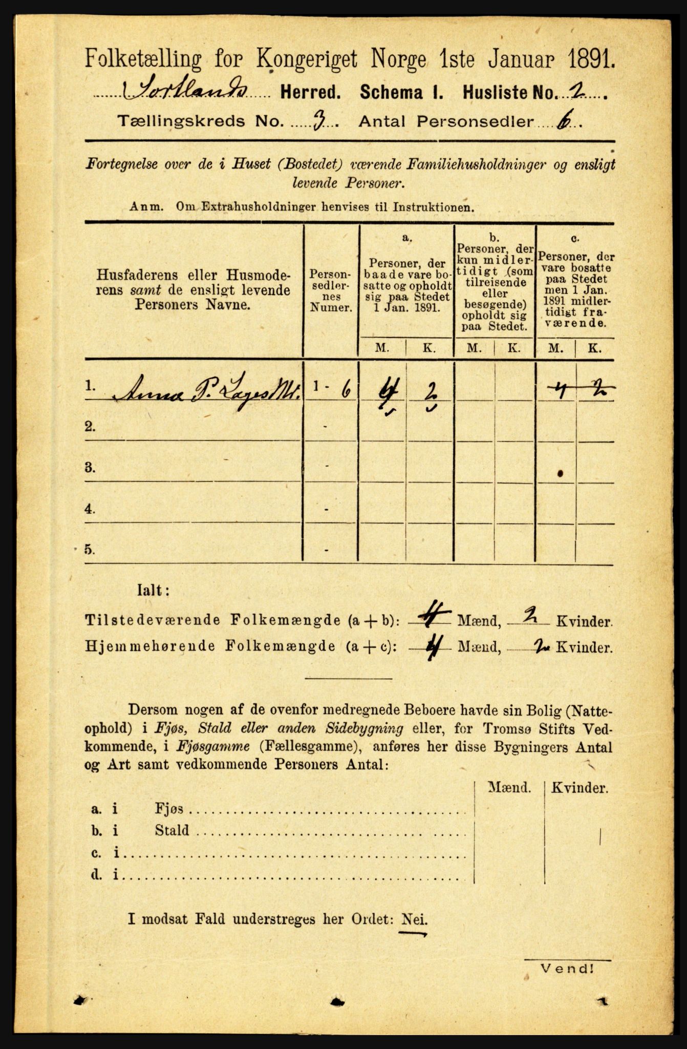 RA, 1891 census for 1870 Sortland, 1891, p. 2078