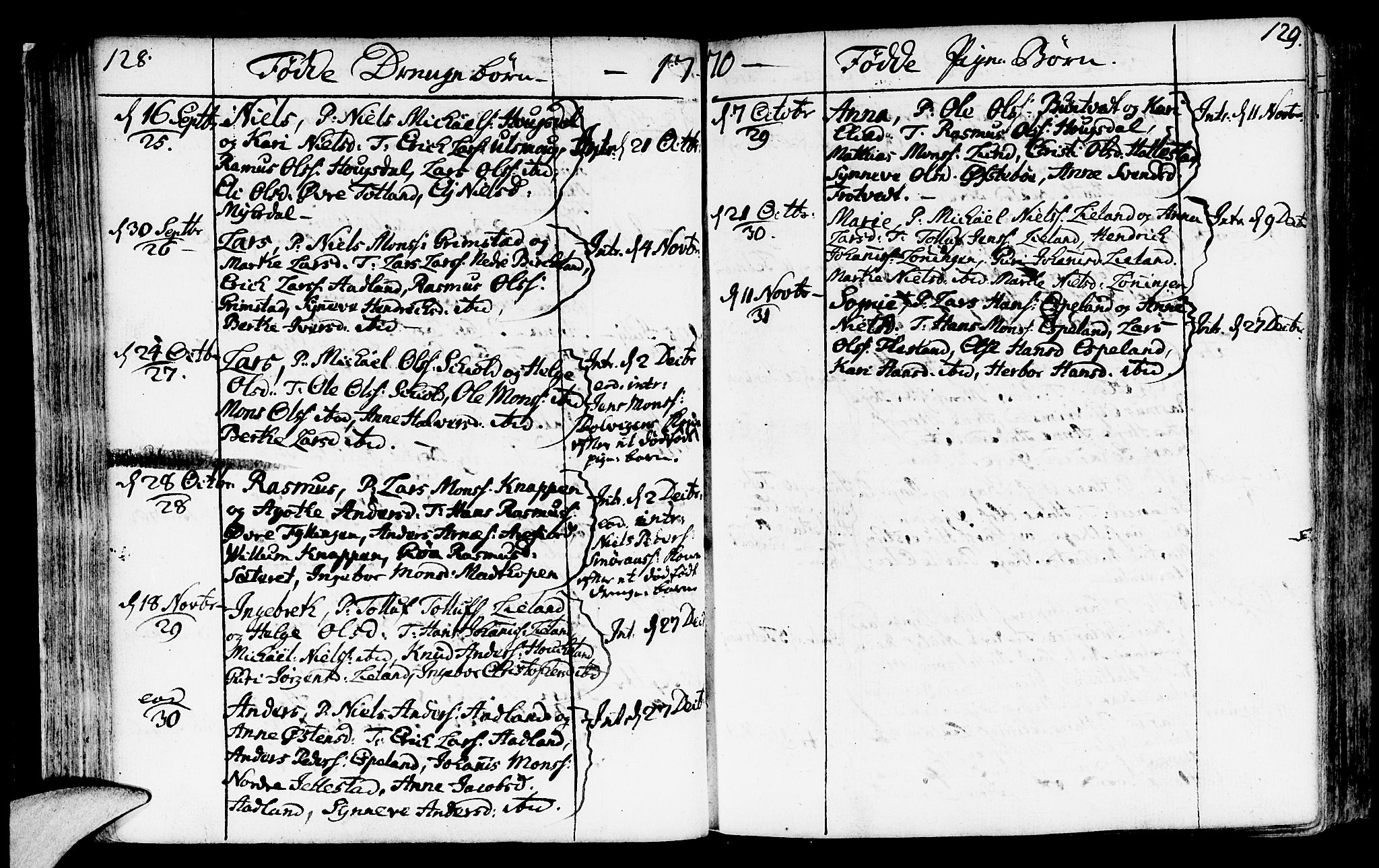 Fana Sokneprestembete, SAB/A-75101/H/Haa/Haaa/L0004: Parish register (official) no. A 4, 1757-1774, p. 128-129