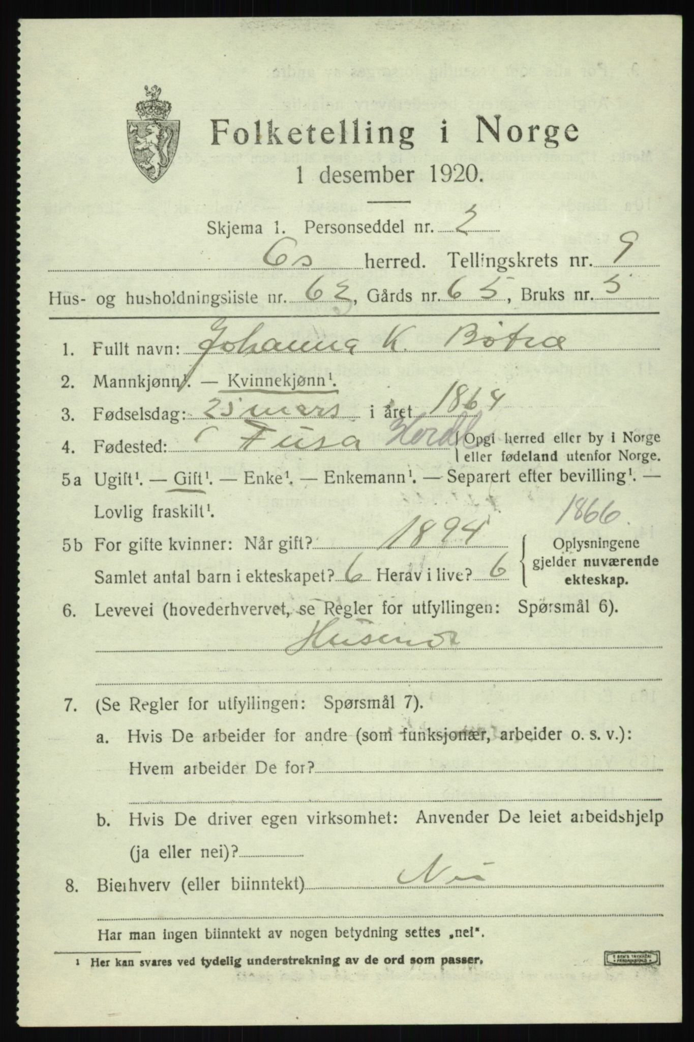 SAB, 1920 census for Os, 1920, p. 8086