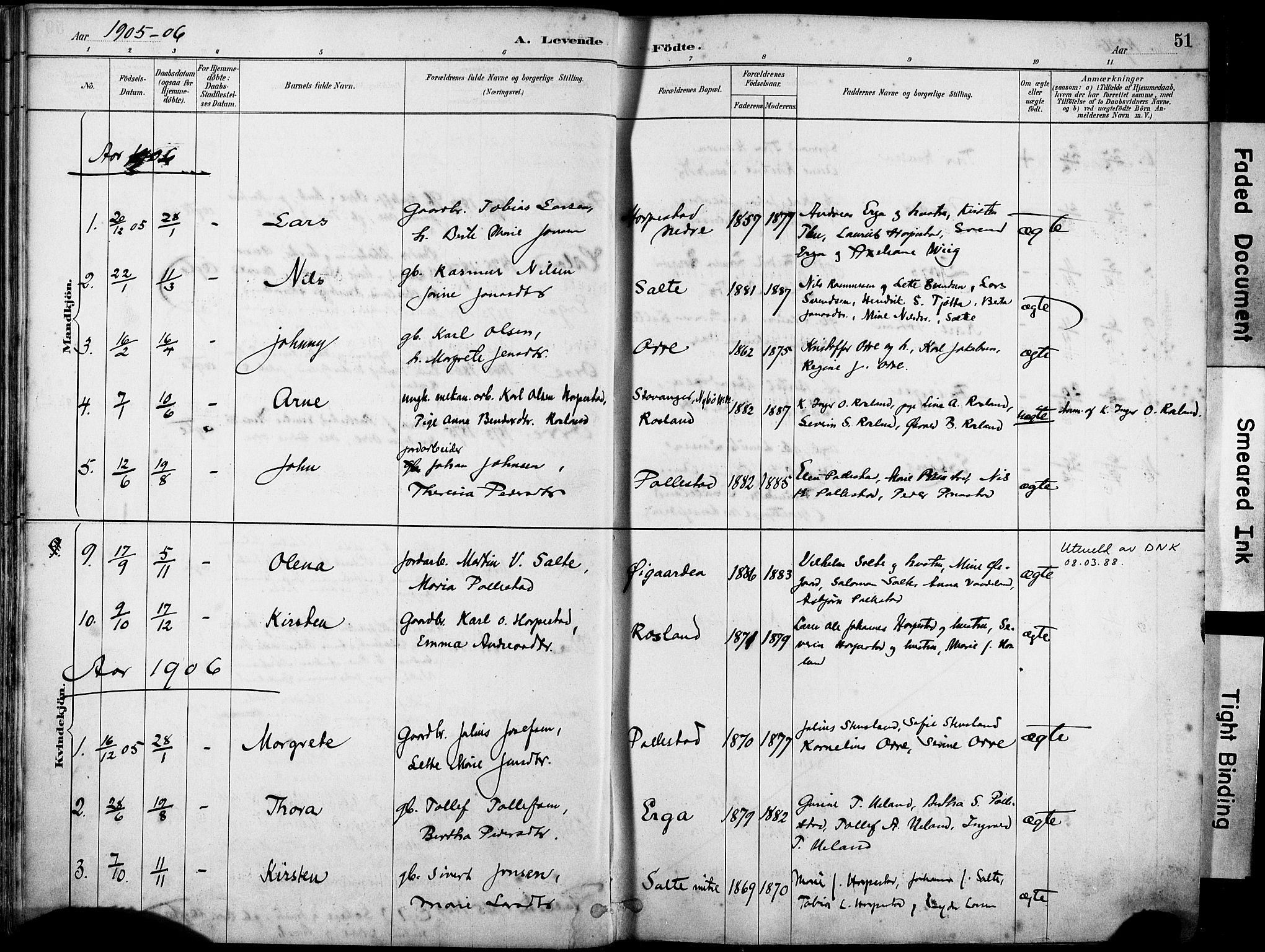 Klepp sokneprestkontor, SAST/A-101803/001/3/30BA/L0007: Parish register (official) no. A 8, 1886-1912, p. 51