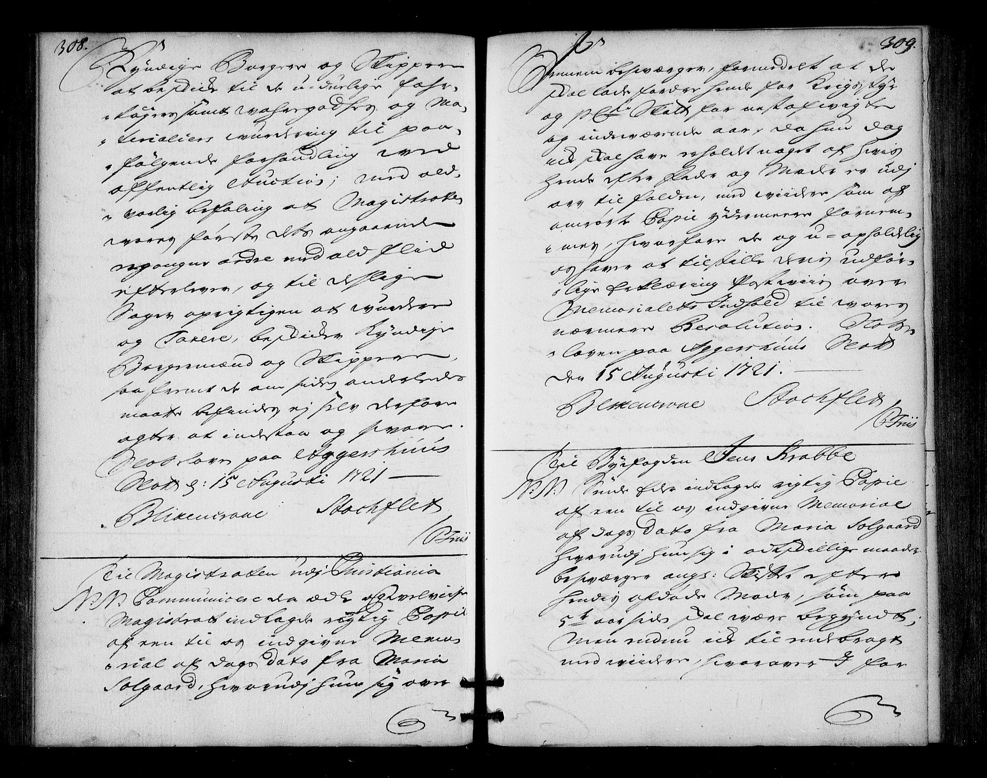 Stattholderembetet 1572-1771, AV/RA-EA-2870/Bd/L0013: Ordreprotokoll, 1720-1722, p. 308-309