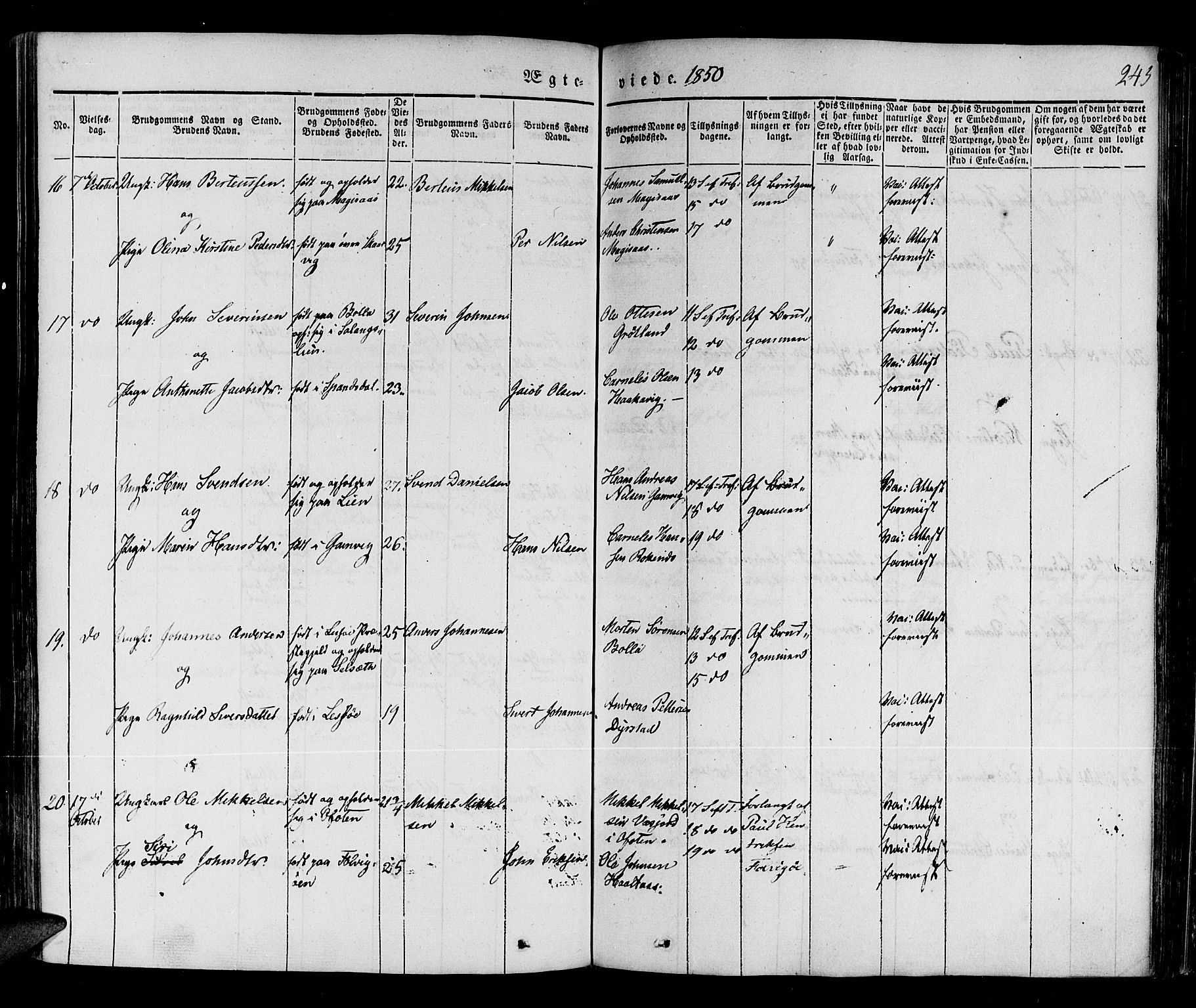 Ibestad sokneprestembete, SATØ/S-0077/H/Ha/Haa/L0006kirke: Parish register (official) no. 6, 1837-1850, p. 243