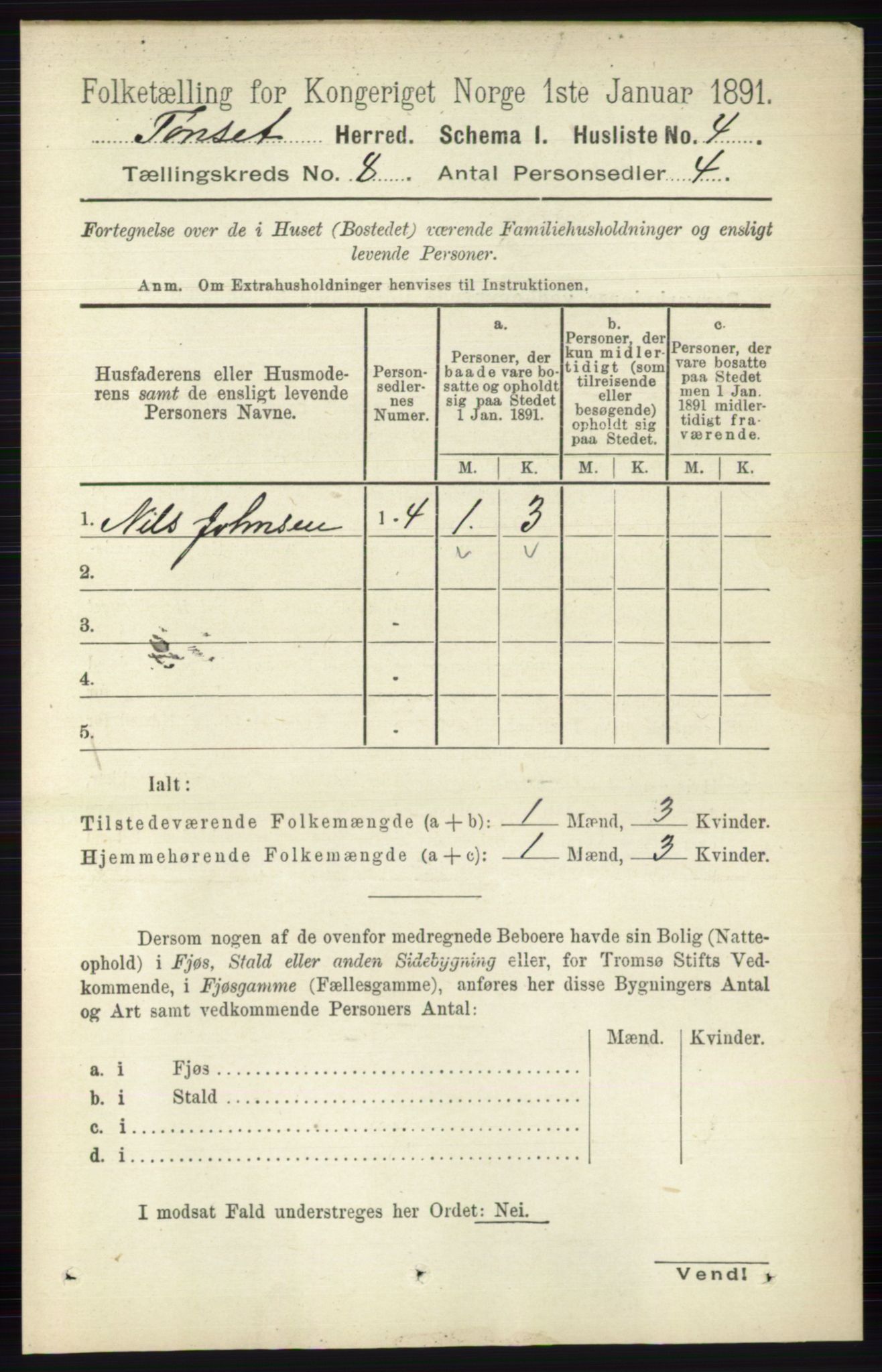 RA, 1891 census for 0437 Tynset, 1891, p. 2036