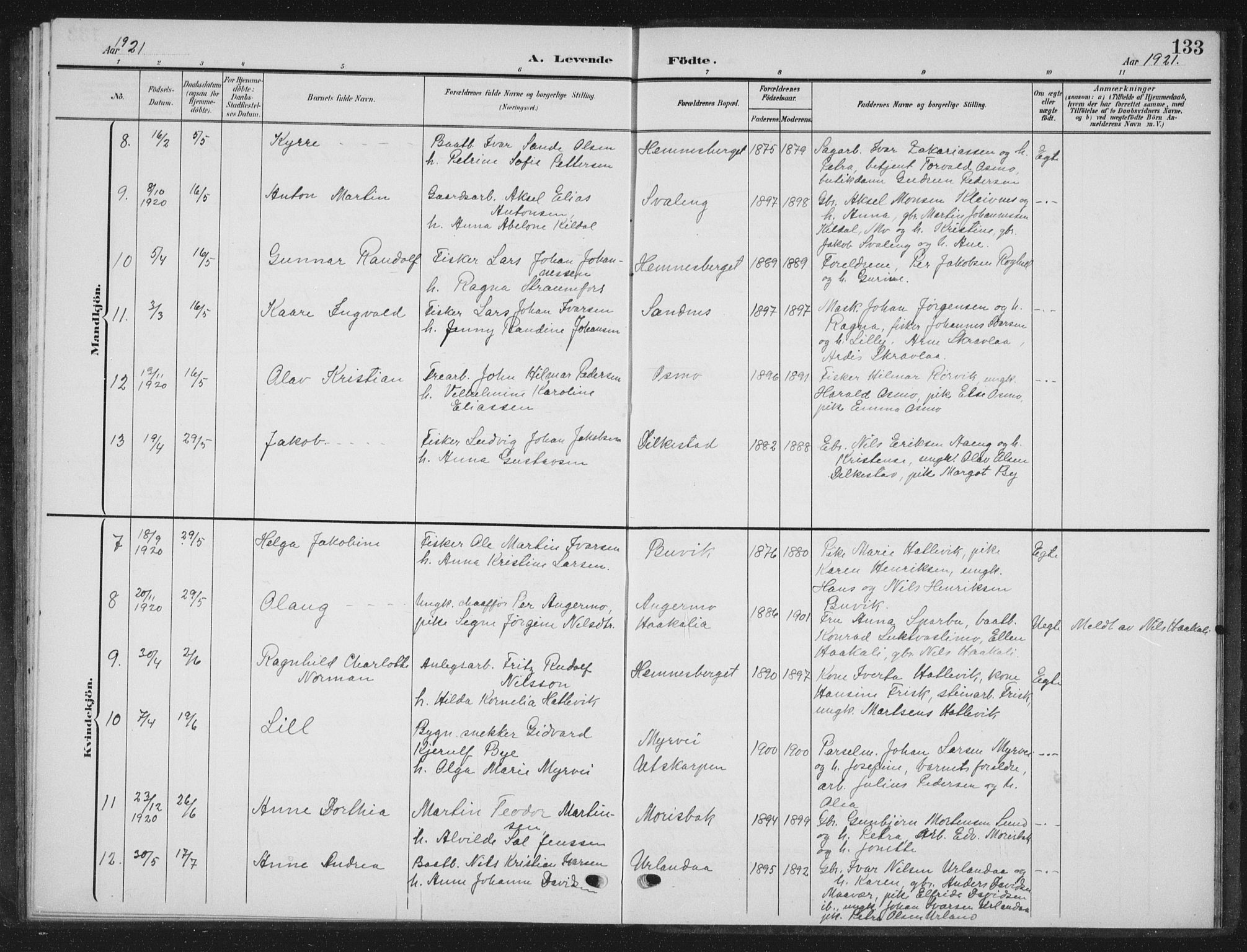 Ministerialprotokoller, klokkerbøker og fødselsregistre - Nordland, AV/SAT-A-1459/825/L0370: Parish register (copy) no. 825C07, 1903-1923, p. 133