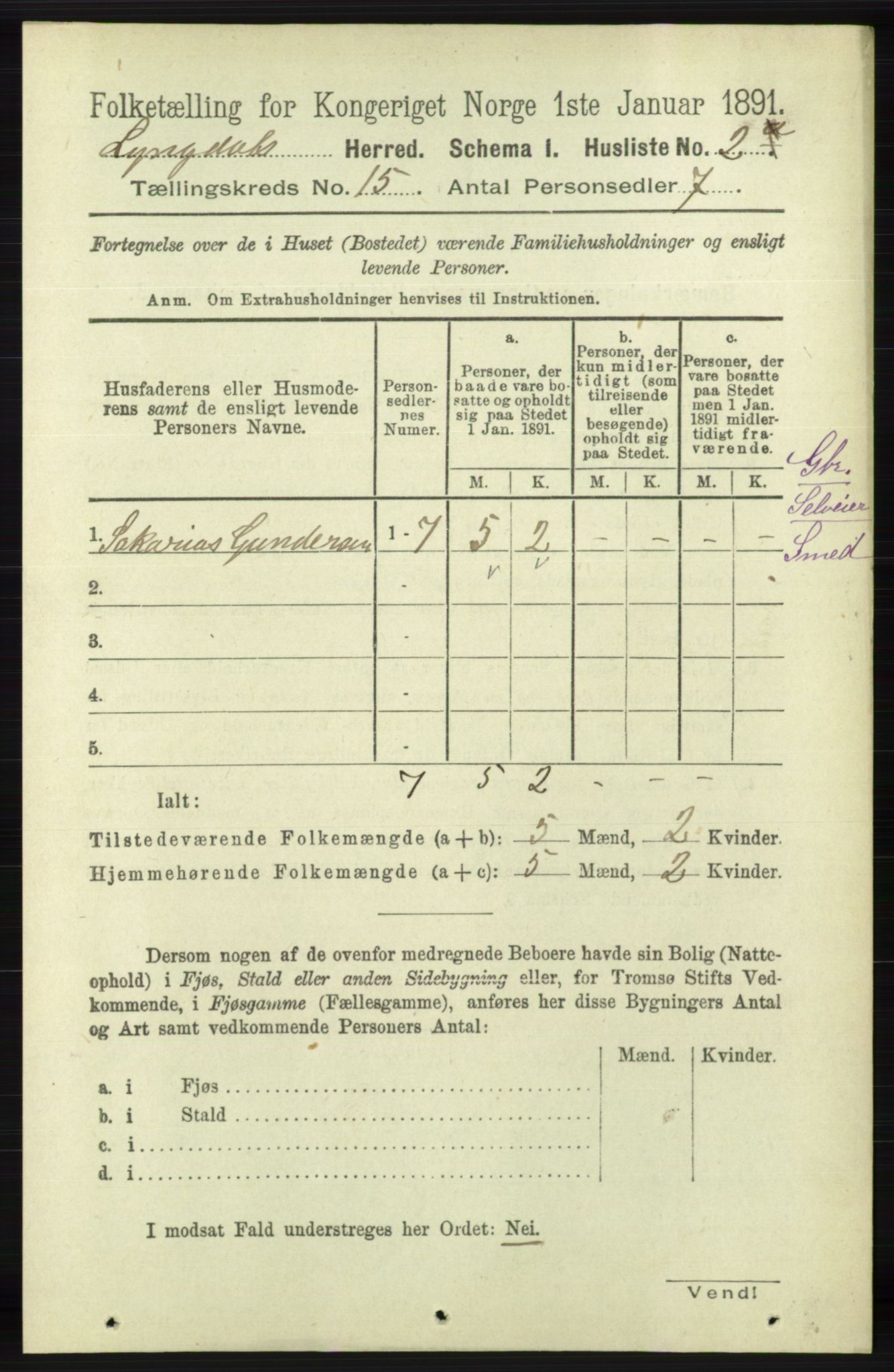 RA, 1891 census for 1032 Lyngdal, 1891, p. 6022