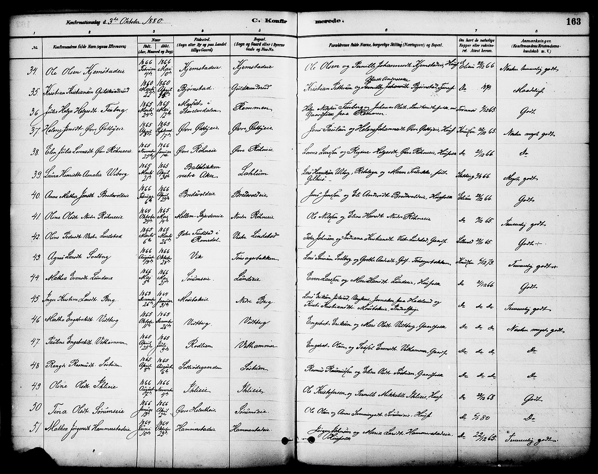 Stange prestekontor, AV/SAH-PREST-002/K/L0017: Parish register (official) no. 17, 1880-1893, p. 163