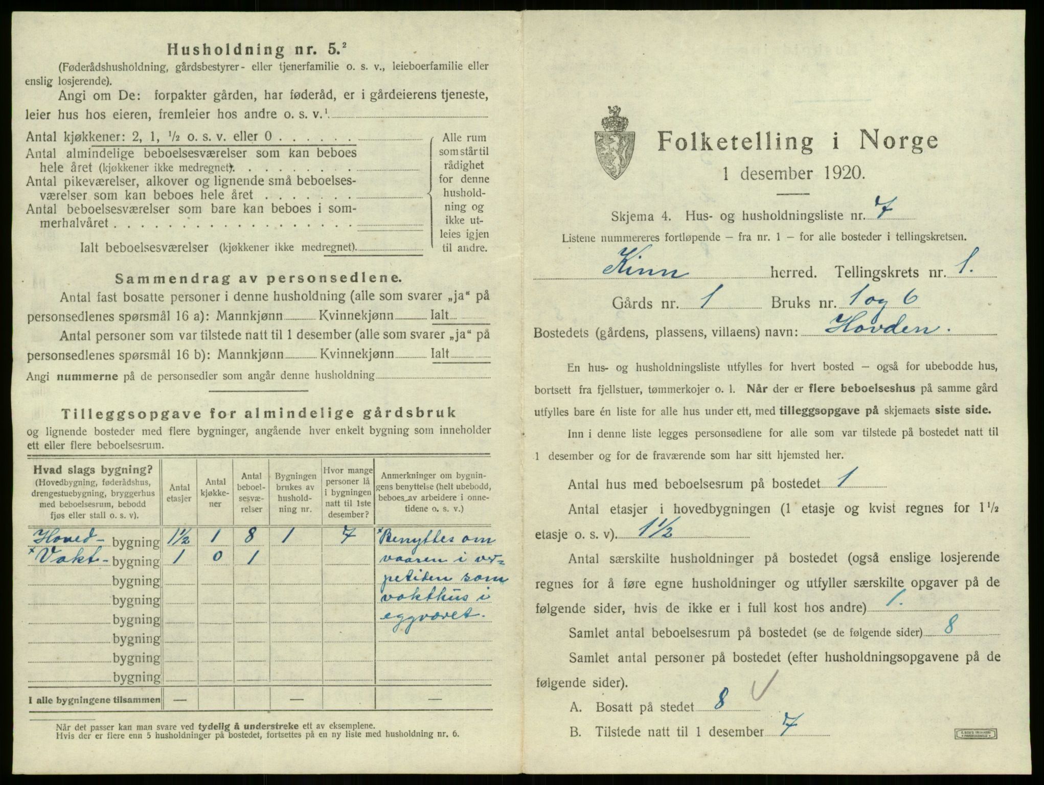 SAB, 1920 census for Kinn, 1920, p. 126