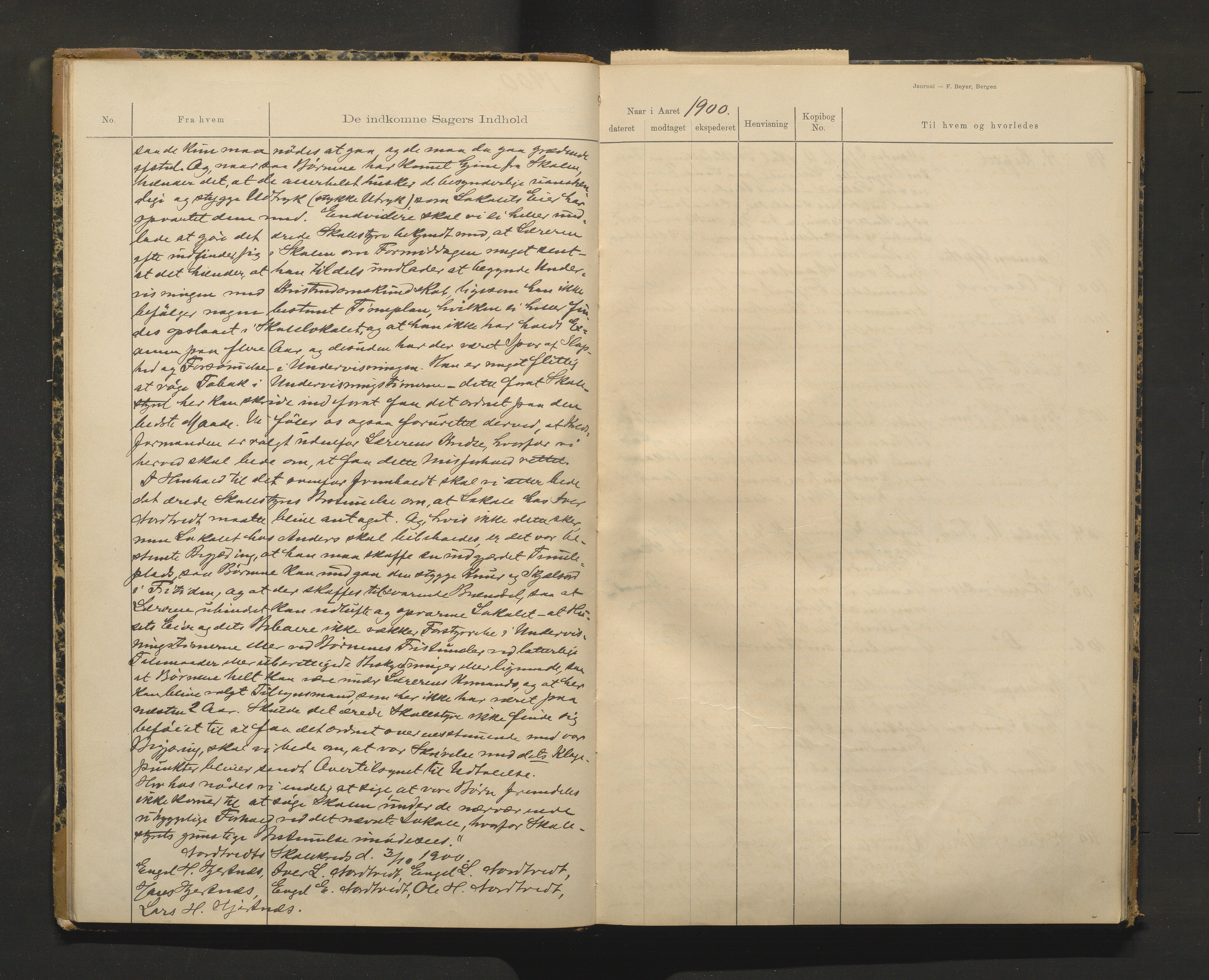 Fusa kommune. Skulestyret, IKAH/1241-211/C/Cb/L0001: Postjournal for Fusa skulestyre , 1900-1911