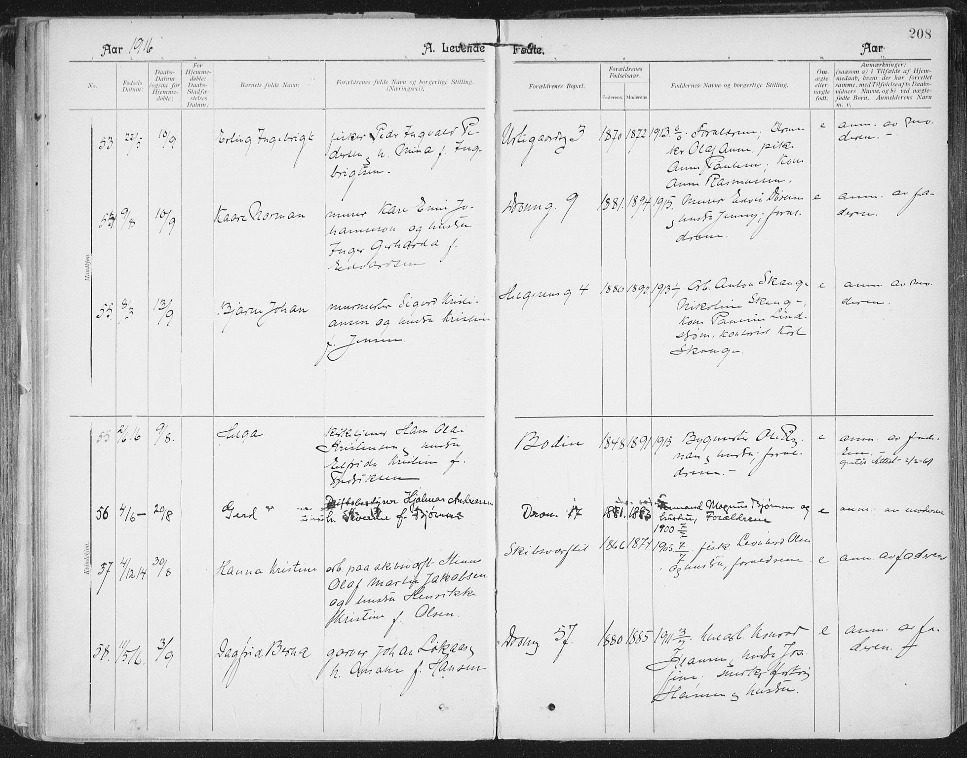 Ministerialprotokoller, klokkerbøker og fødselsregistre - Nordland, AV/SAT-A-1459/801/L0011: Parish register (official) no. 801A11, 1900-1916, p. 208