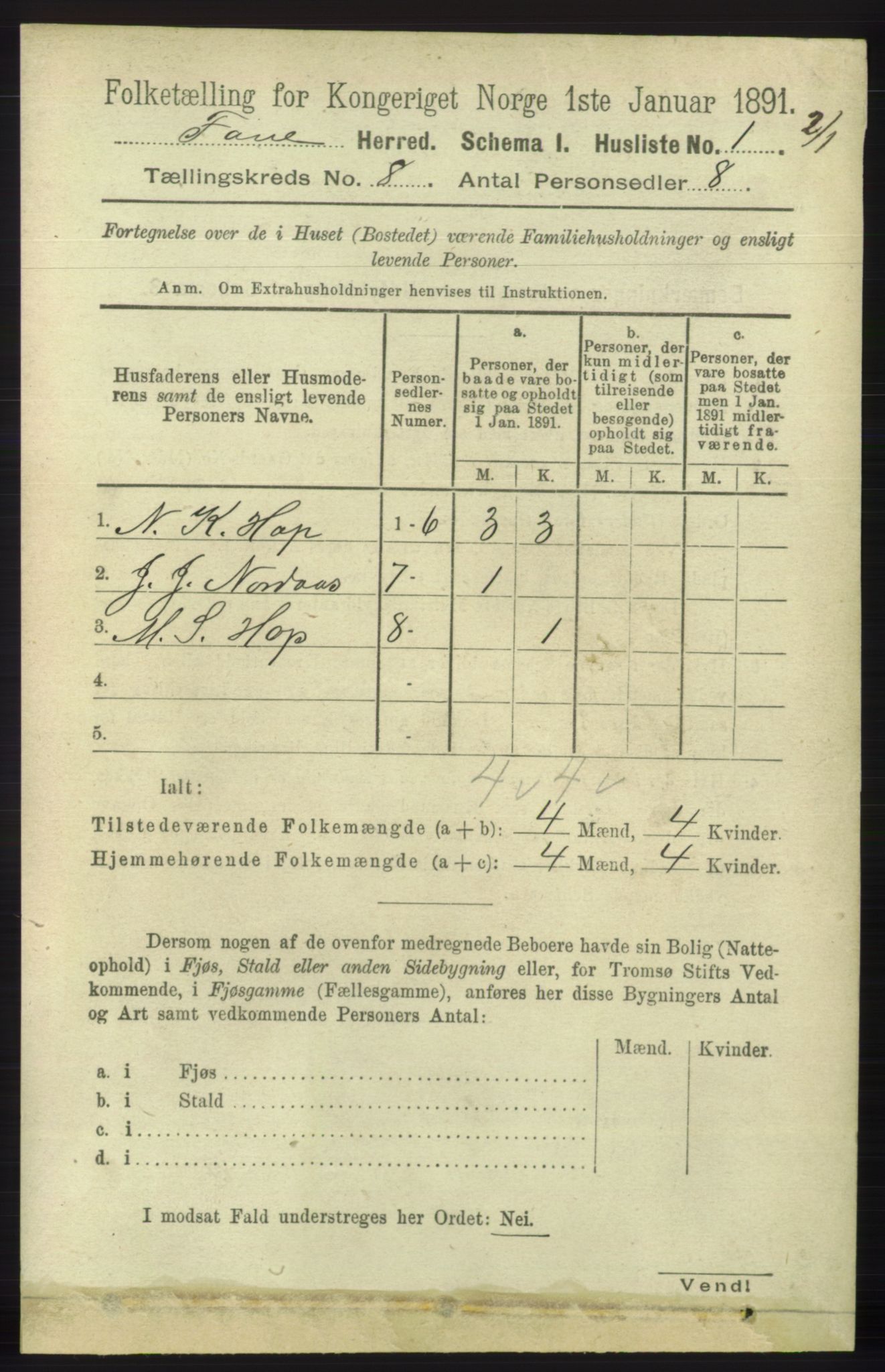 RA, 1891 census for 1249 Fana, 1891, p. 3287