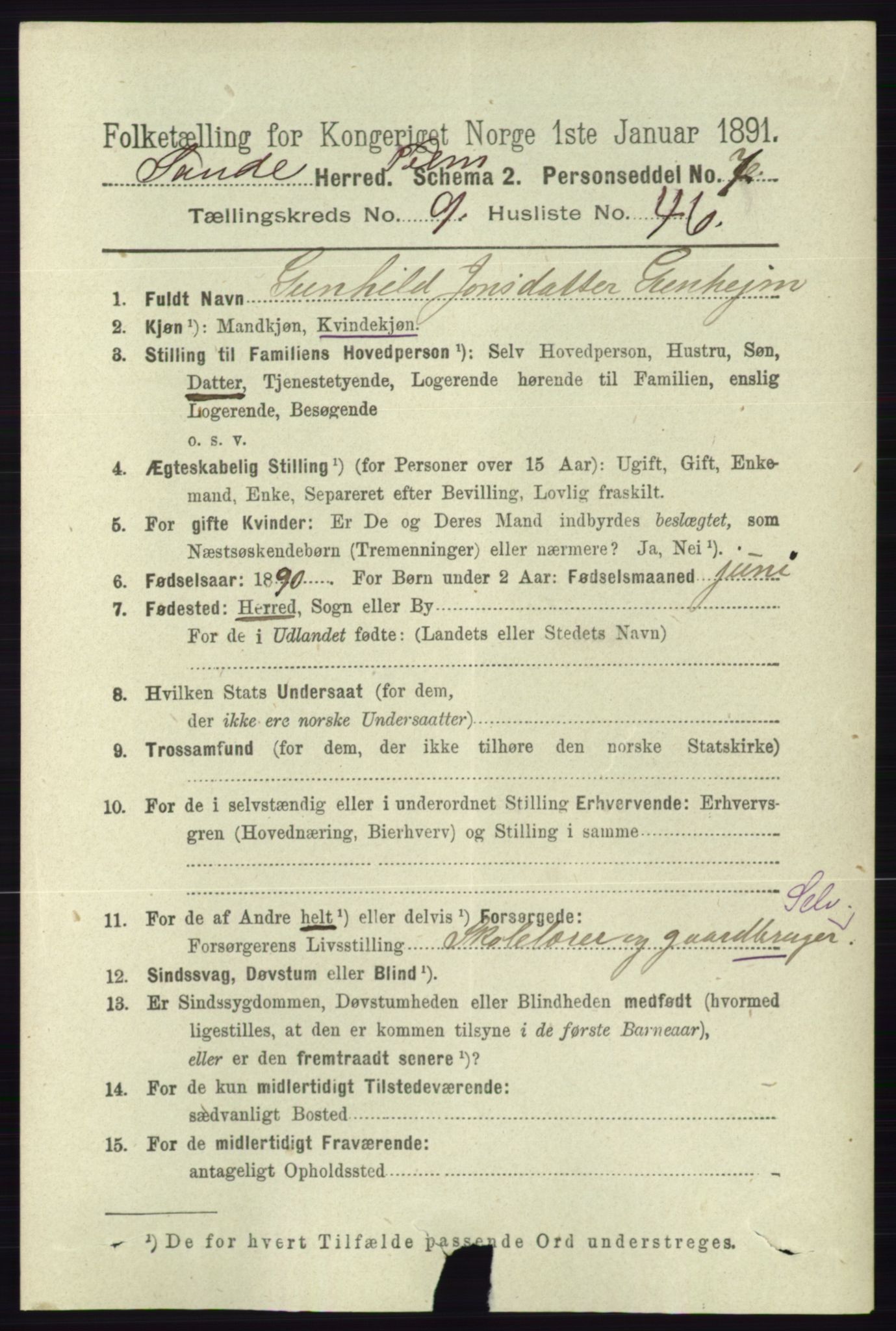 RA, 1891 census for 0822 Sauherad, 1891, p. 2930