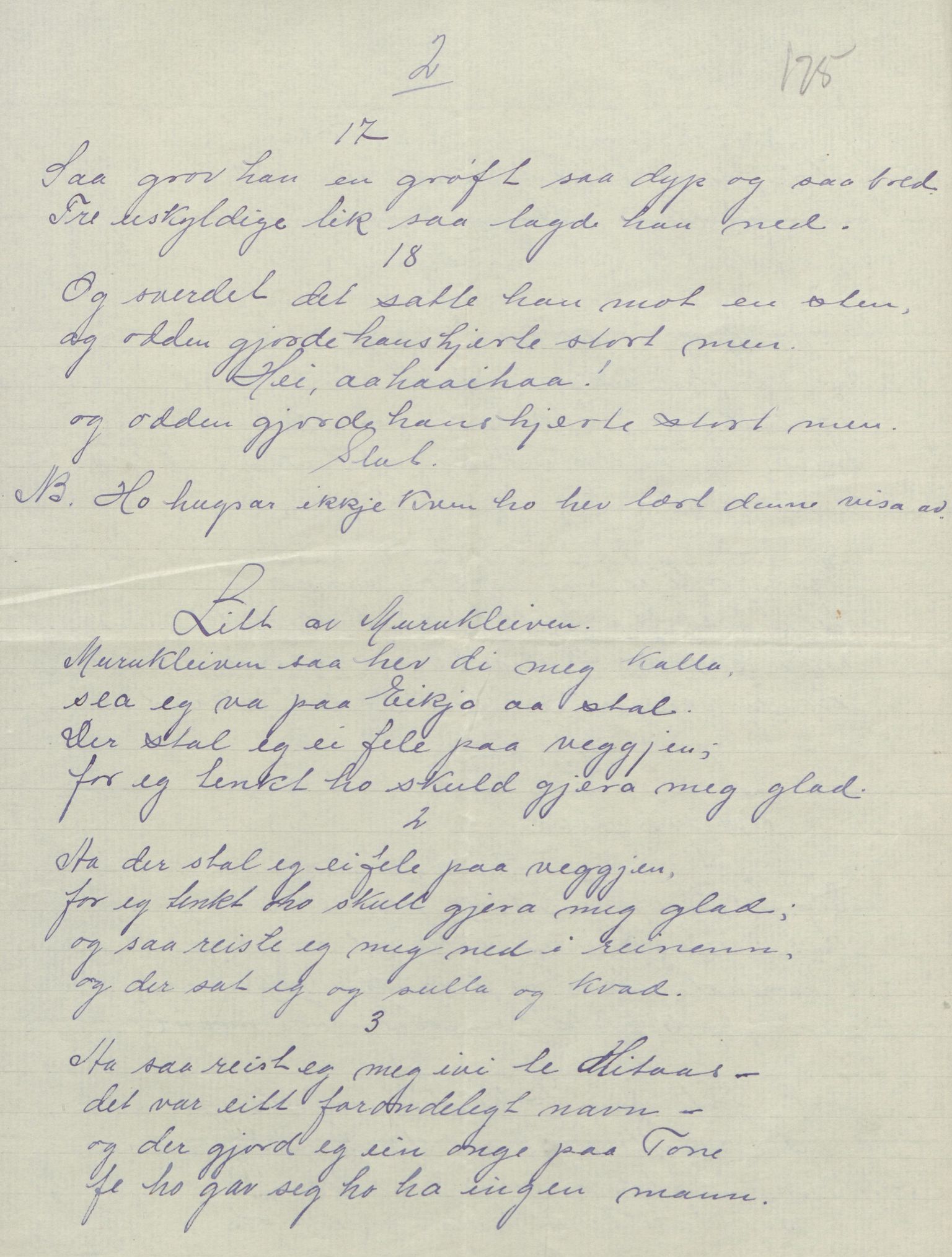 Rikard Berge, TEMU/TGM-A-1003/F/L0004/0053: 101-159 / 157 Manuskript, notatar, brev o.a. Nokre leiker, manuskript, 1906-1908, p. 175