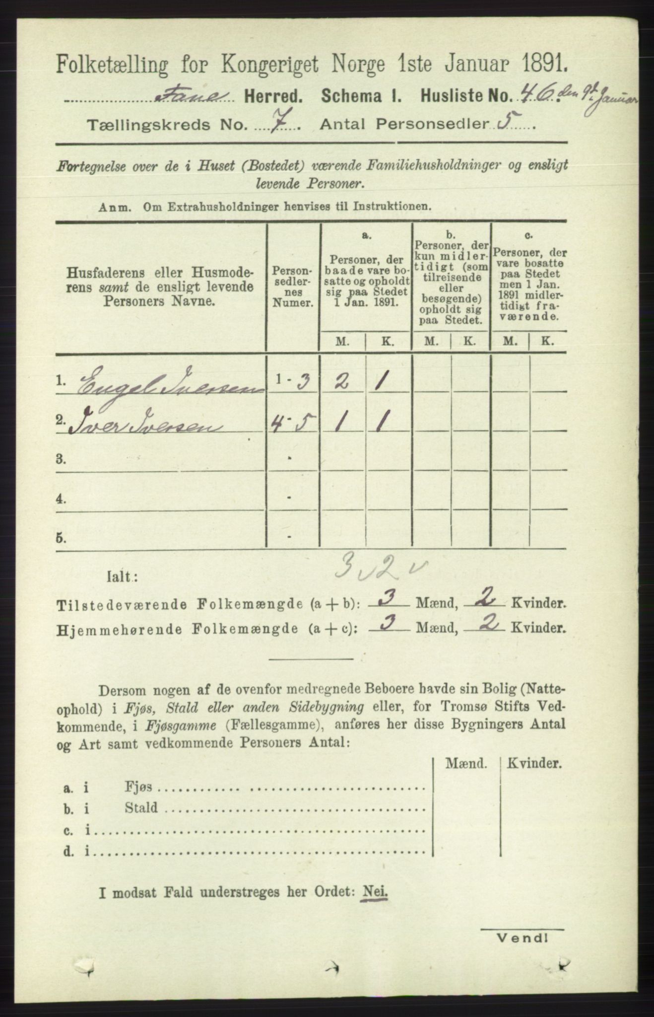 RA, 1891 census for 1249 Fana, 1891, p. 2960