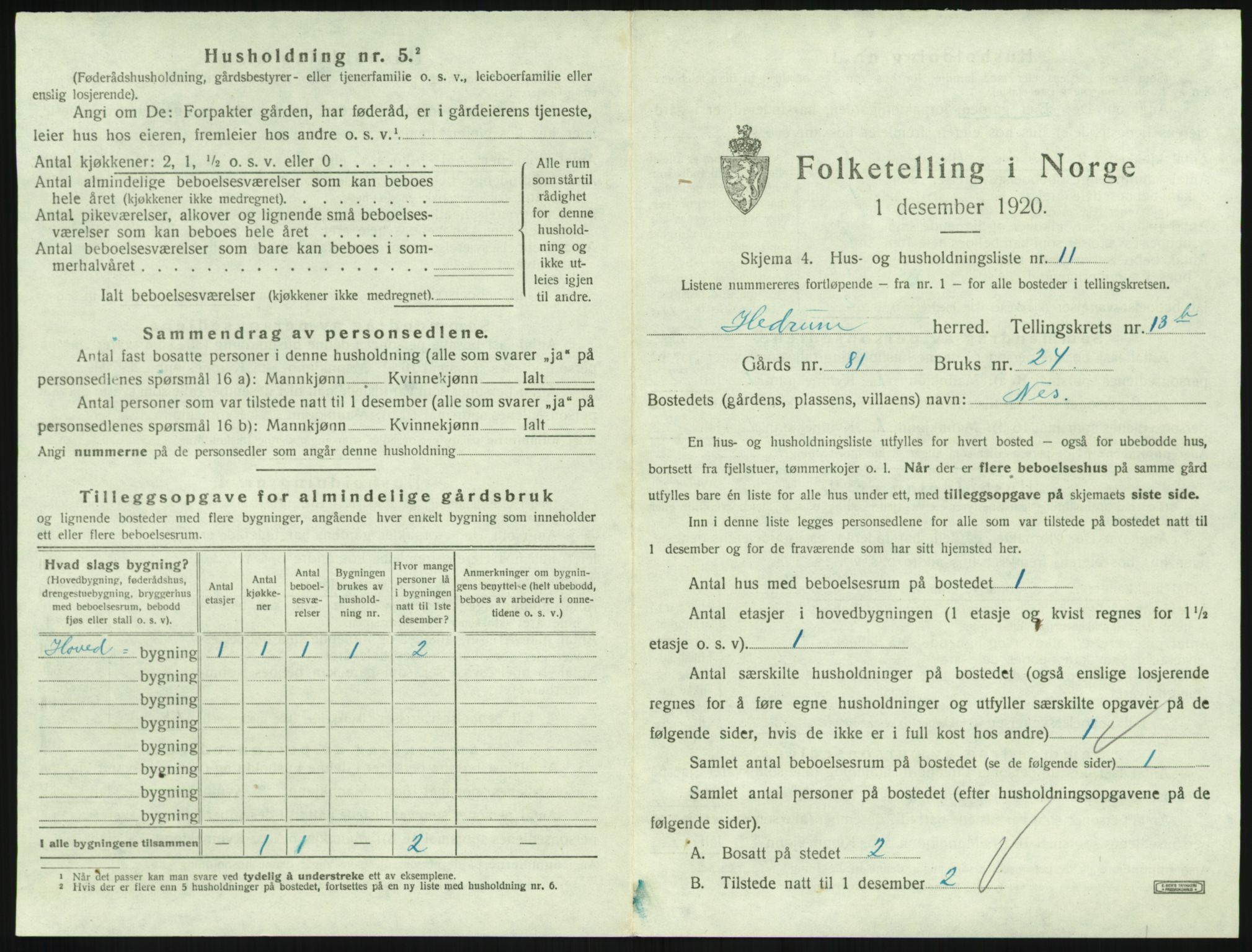 SAKO, 1920 census for Hedrum, 1920, p. 1223