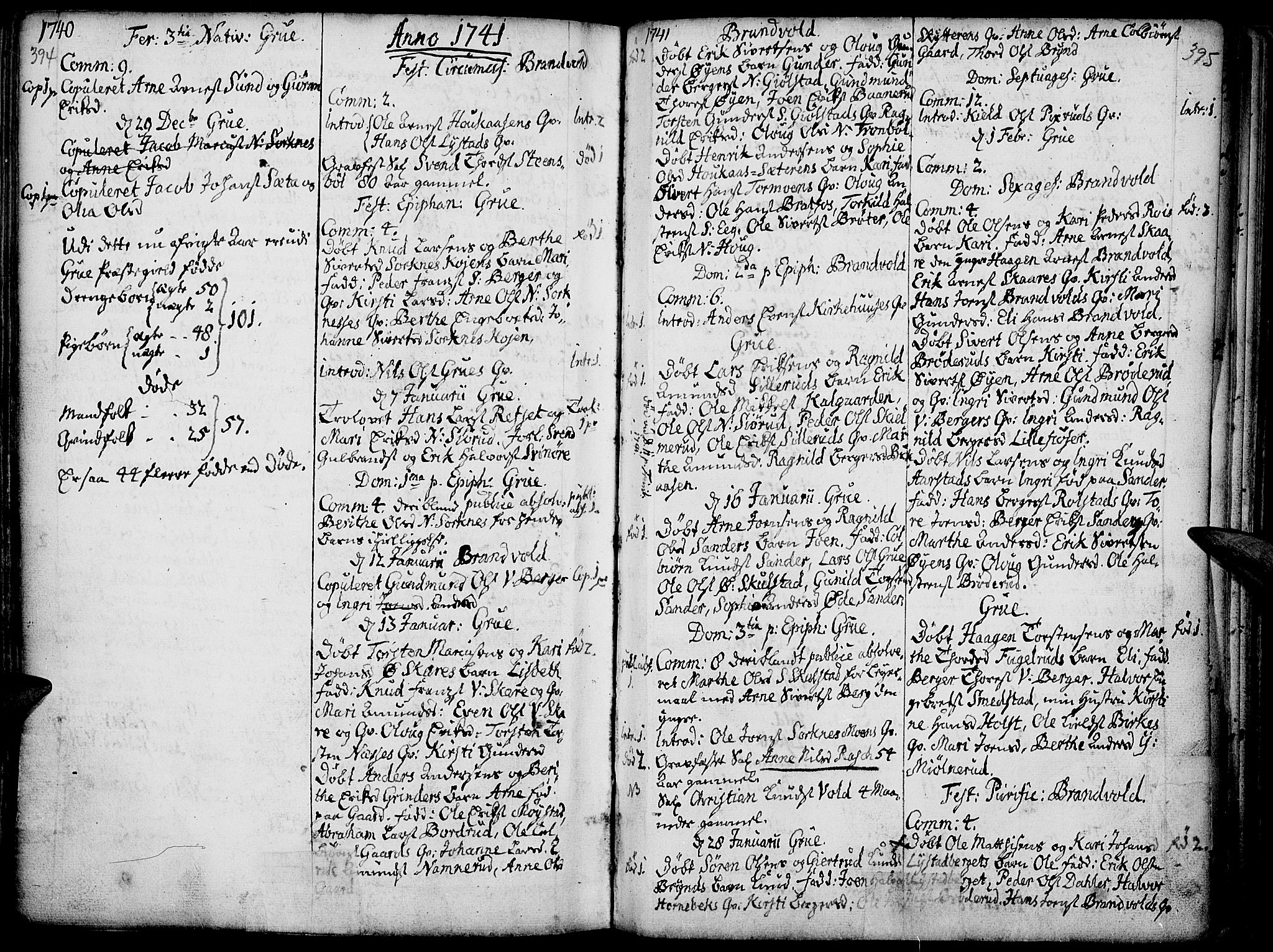 Grue prestekontor, AV/SAH-PREST-036/H/Ha/Haa/L0001: Parish register (official) no. 1, 1712-1748, p. 394-395