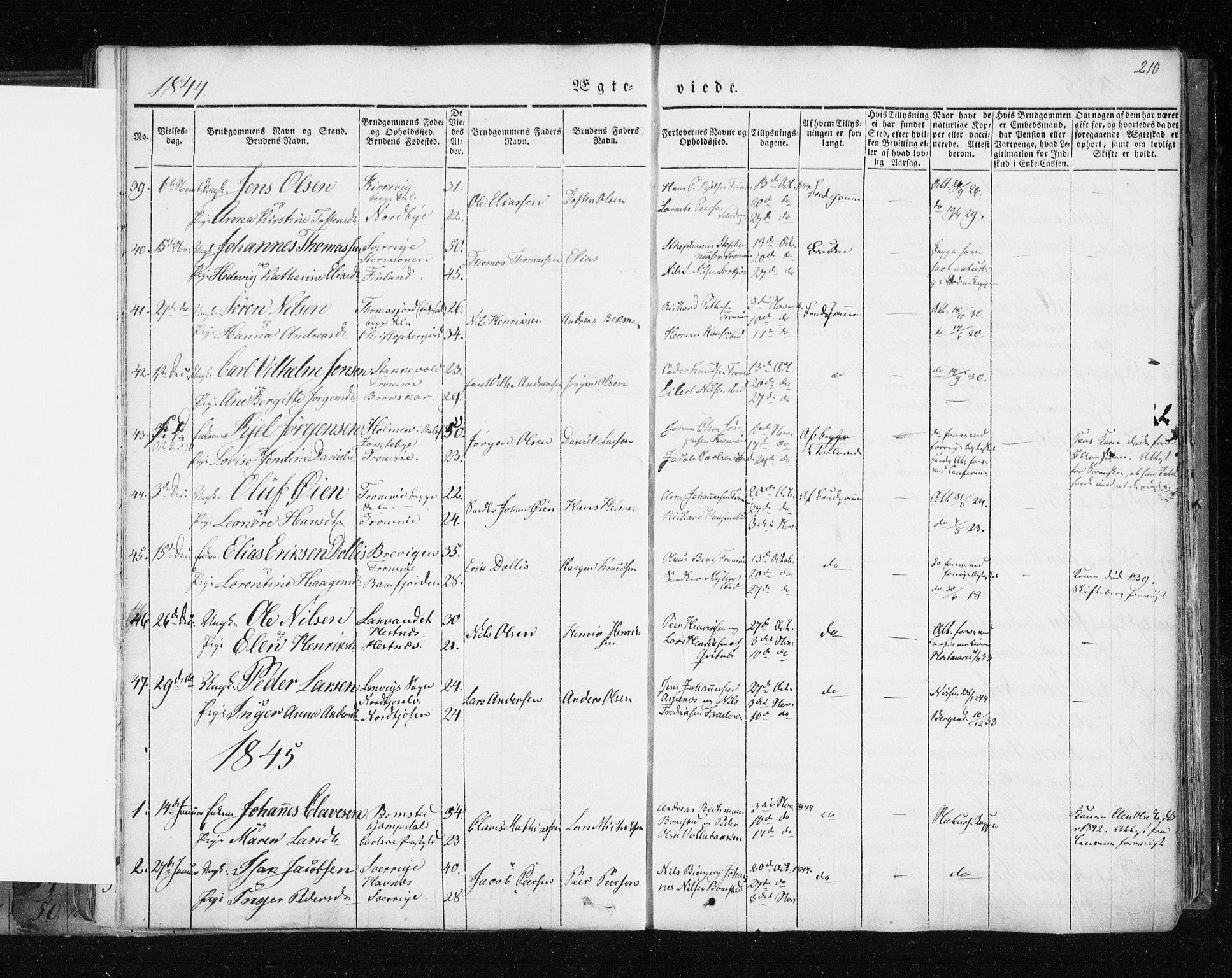 Tromsø sokneprestkontor/stiftsprosti/domprosti, SATØ/S-1343/G/Ga/L0009kirke: Parish register (official) no. 9, 1837-1847, p. 210