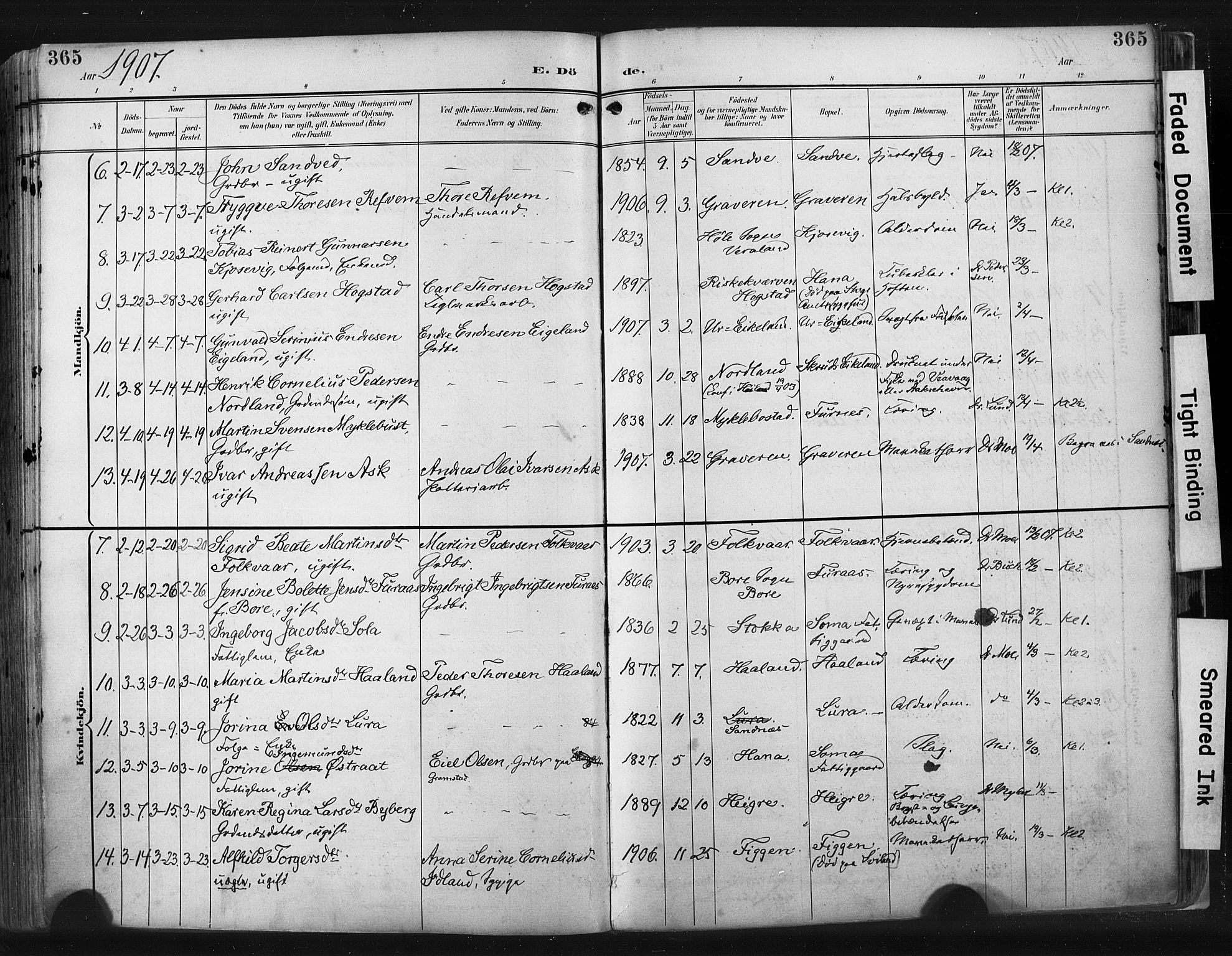 Høyland sokneprestkontor, AV/SAST-A-101799/001/30BA/L0015: Parish register (official) no. A 14, 1899-1911, p. 365