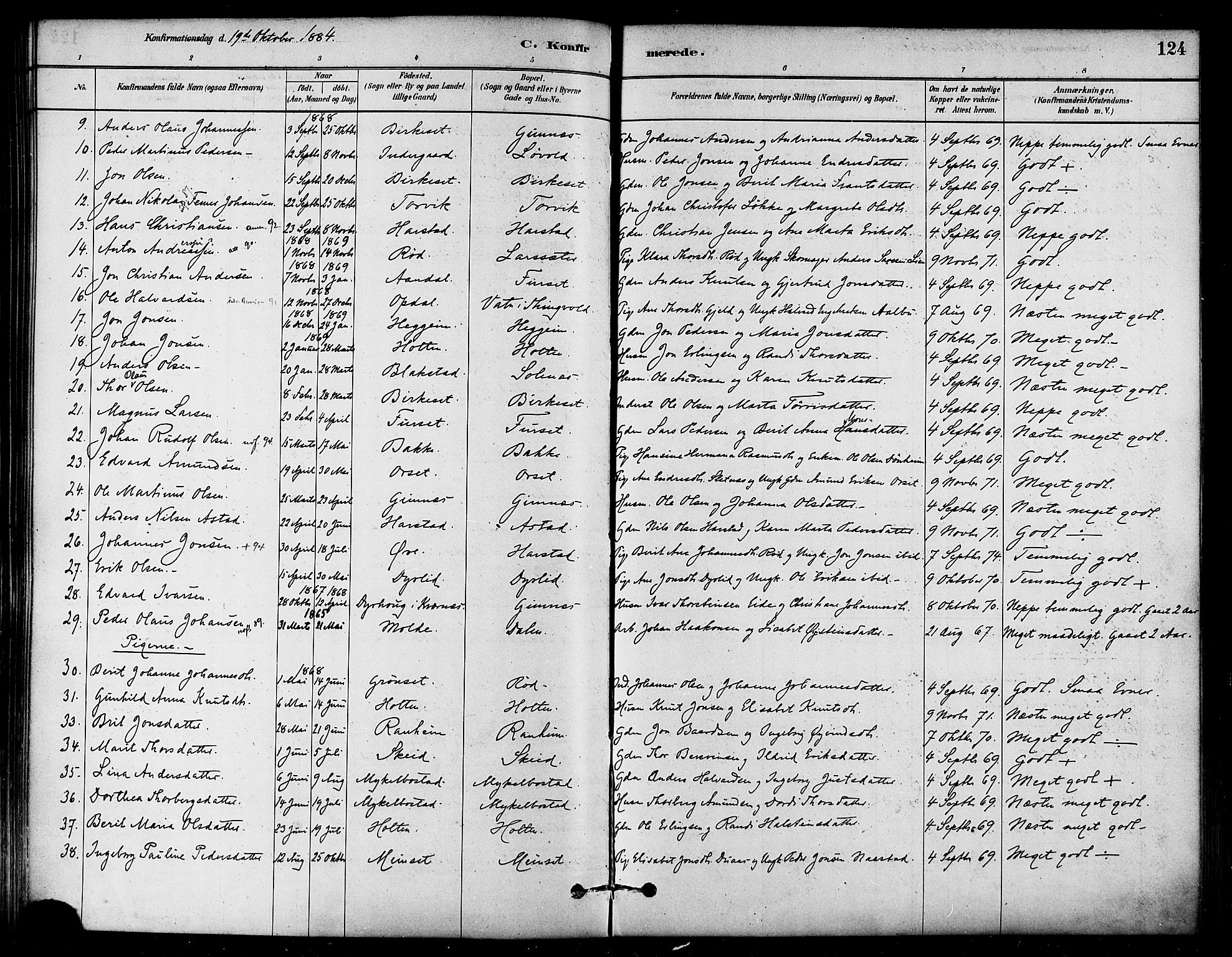 Ministerialprotokoller, klokkerbøker og fødselsregistre - Møre og Romsdal, SAT/A-1454/584/L0967: Parish register (official) no. 584A07, 1879-1894, p. 124