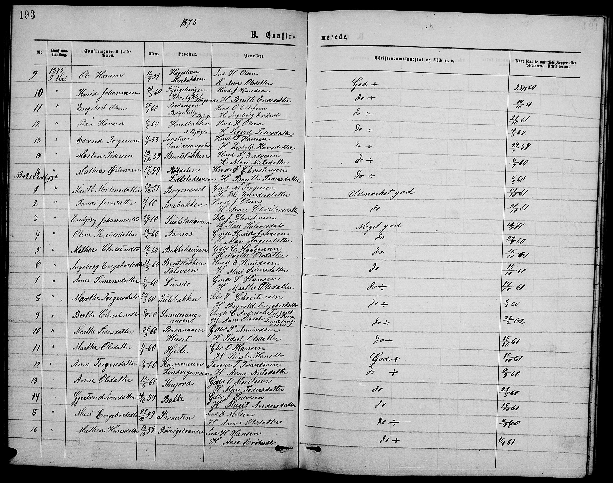 Ringebu prestekontor, AV/SAH-PREST-082/H/Ha/Hab/L0004: Parish register (copy) no. 4, 1867-1879, p. 193