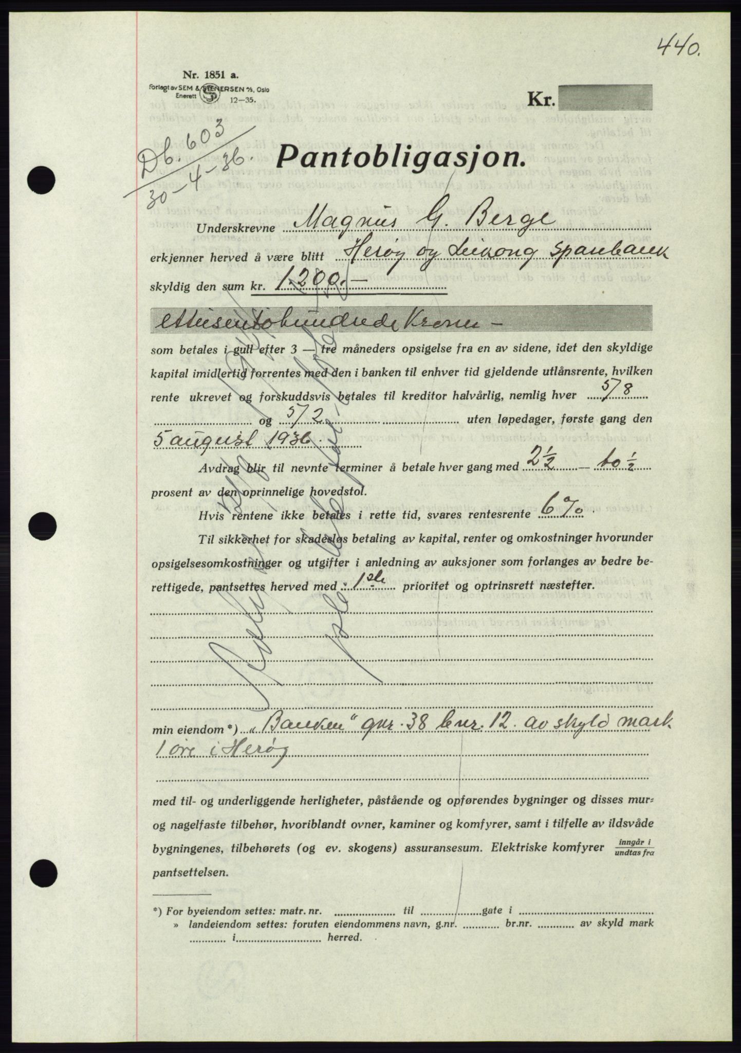 Søre Sunnmøre sorenskriveri, AV/SAT-A-4122/1/2/2C/L0060: Mortgage book no. 54, 1935-1936, Deed date: 30.04.1936
