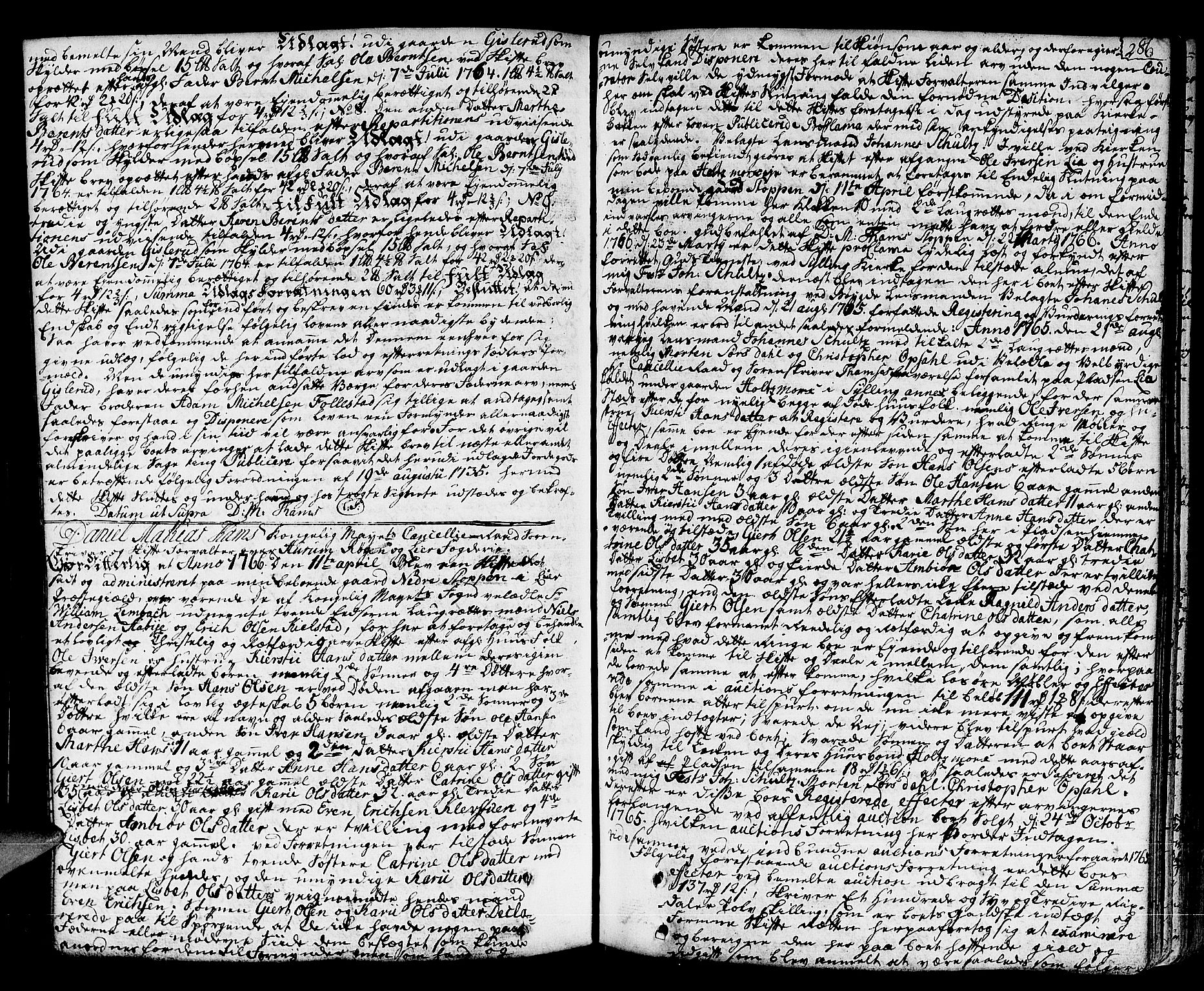 Lier, Røyken og Hurum sorenskriveri, SAKO/A-89/H/Hc/L0005: Skifteprotokoll, 1760-1774, p. 285b-286a