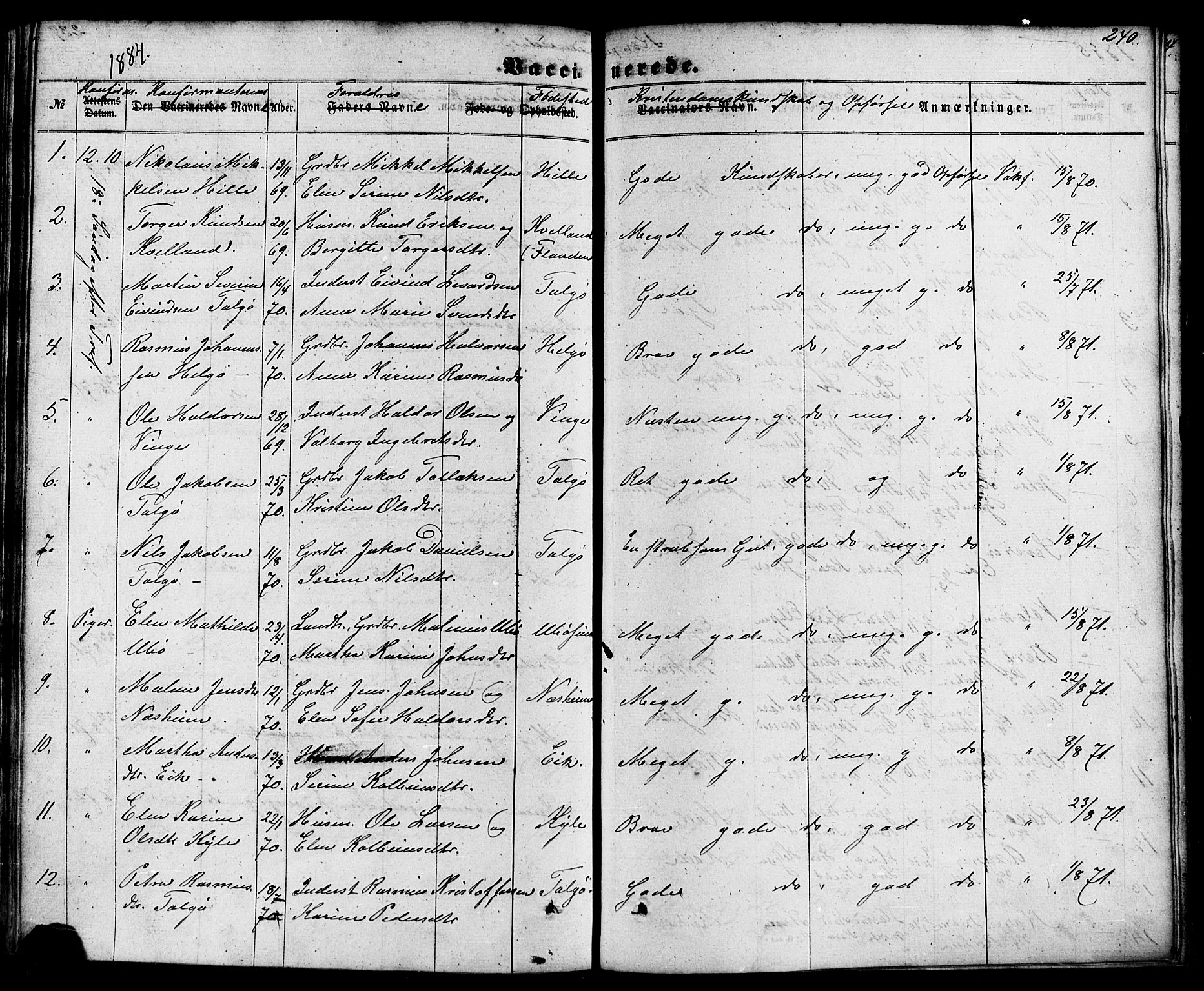 Nedstrand sokneprestkontor, AV/SAST-A-101841/01/IV: Parish register (official) no. A 10, 1861-1887, p. 240