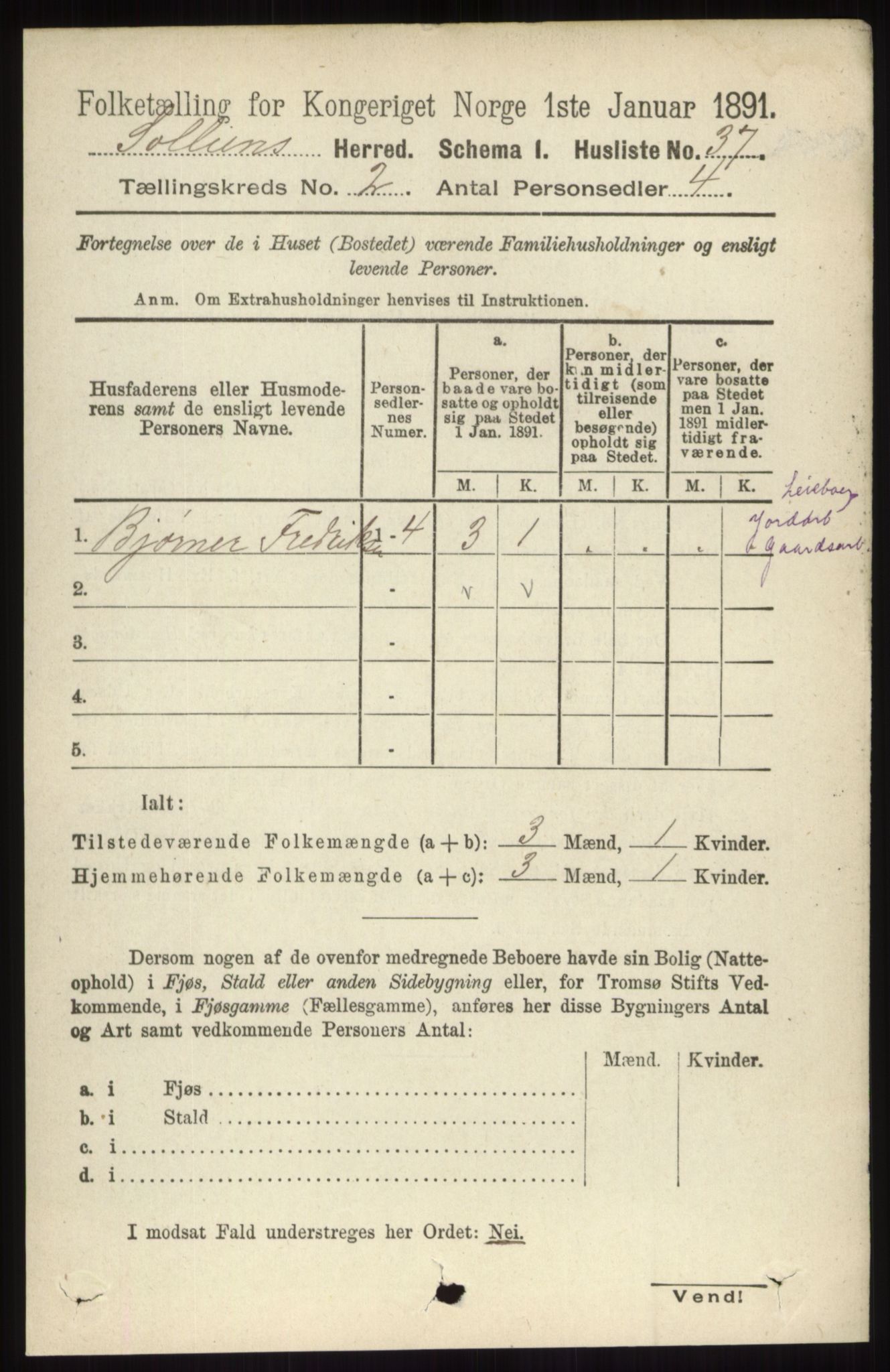 RA, 1891 census for 0431 Sollia, 1891, p. 406