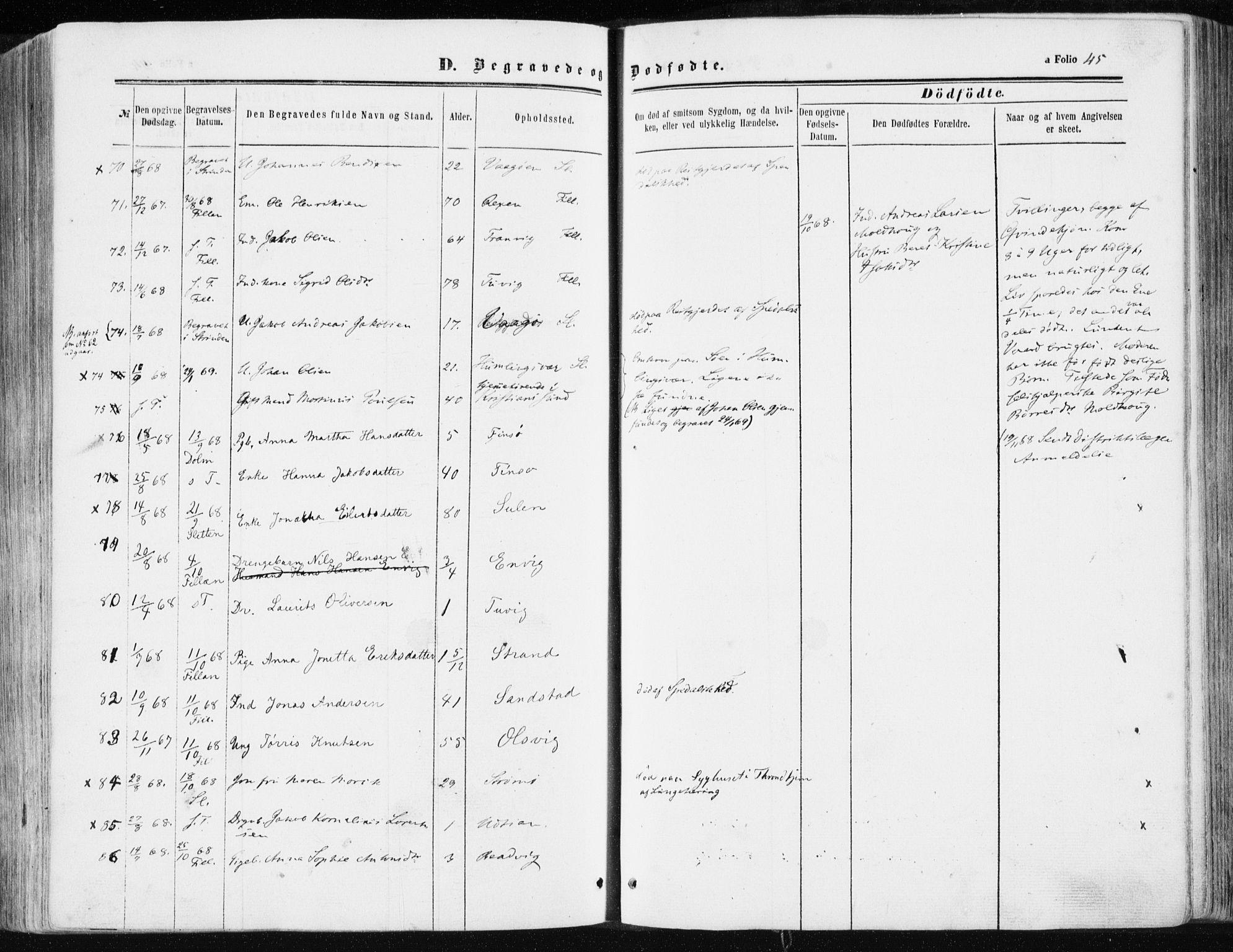 Ministerialprotokoller, klokkerbøker og fødselsregistre - Sør-Trøndelag, SAT/A-1456/634/L0531: Parish register (official) no. 634A07, 1861-1870, p. 45