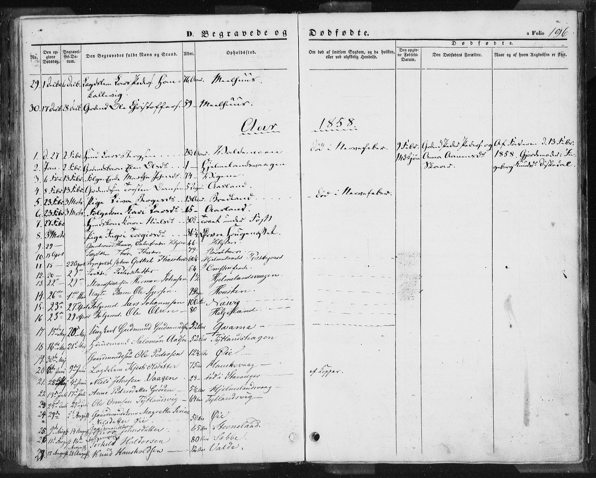 Hjelmeland sokneprestkontor, AV/SAST-A-101843/01/IV/L0009: Parish register (official) no. A 9, 1846-1860, p. 196